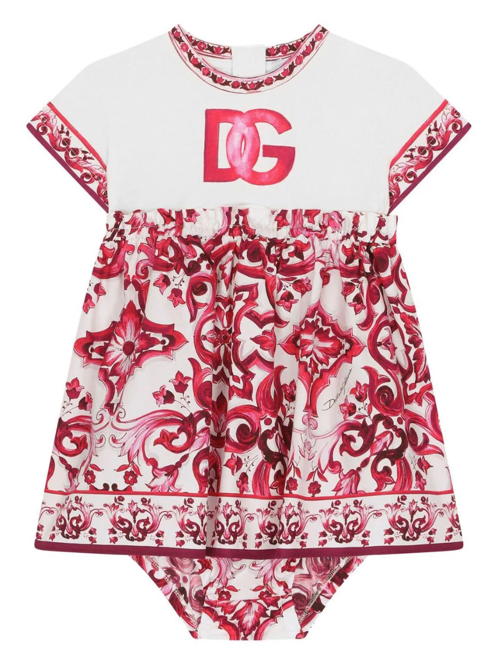 DOLCE & GABBANA WHITE AND RED COTTON DRESS