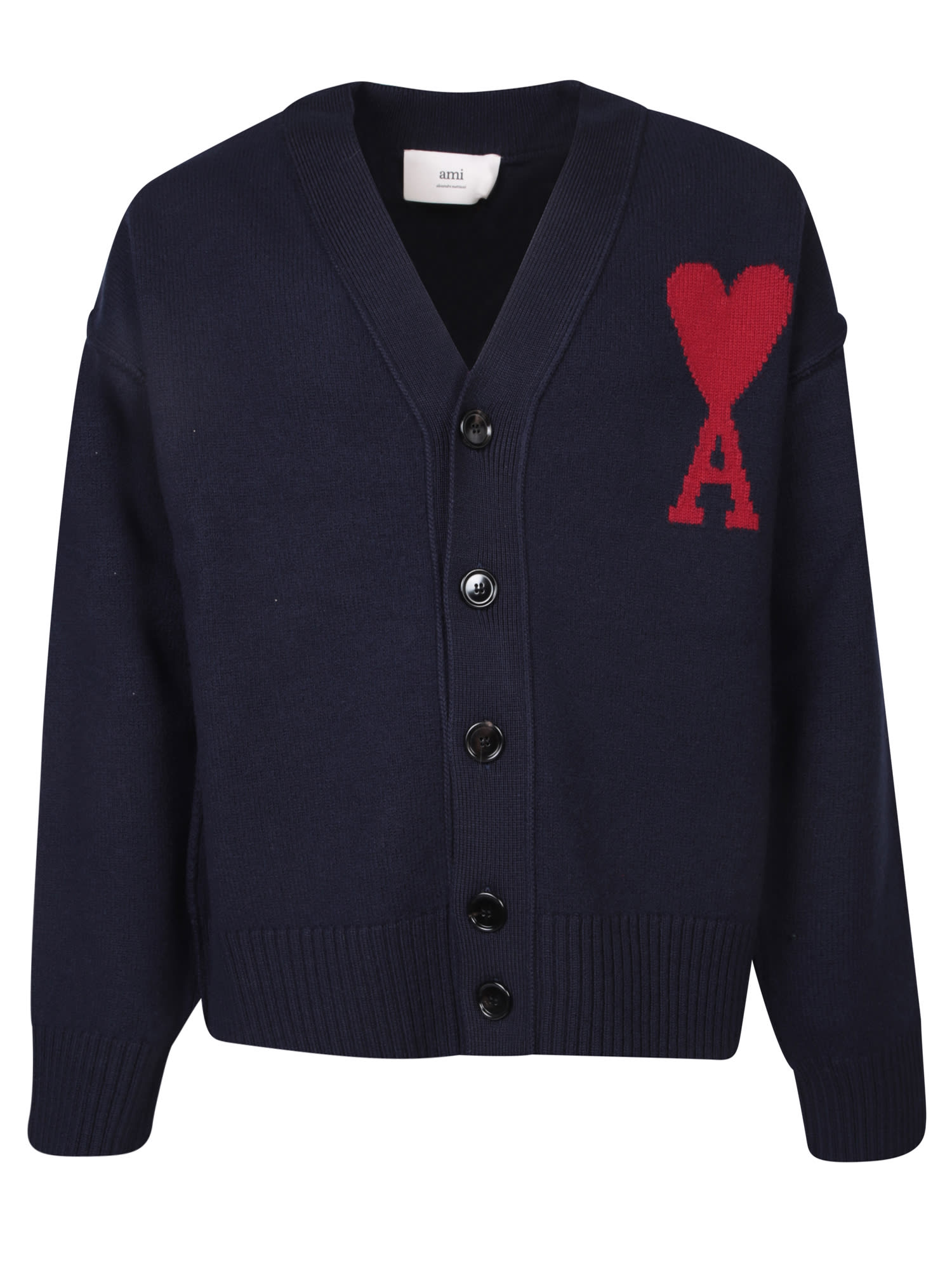 Shop Ami Alexandre Mattiussi Macro Logo Blue Cardigan