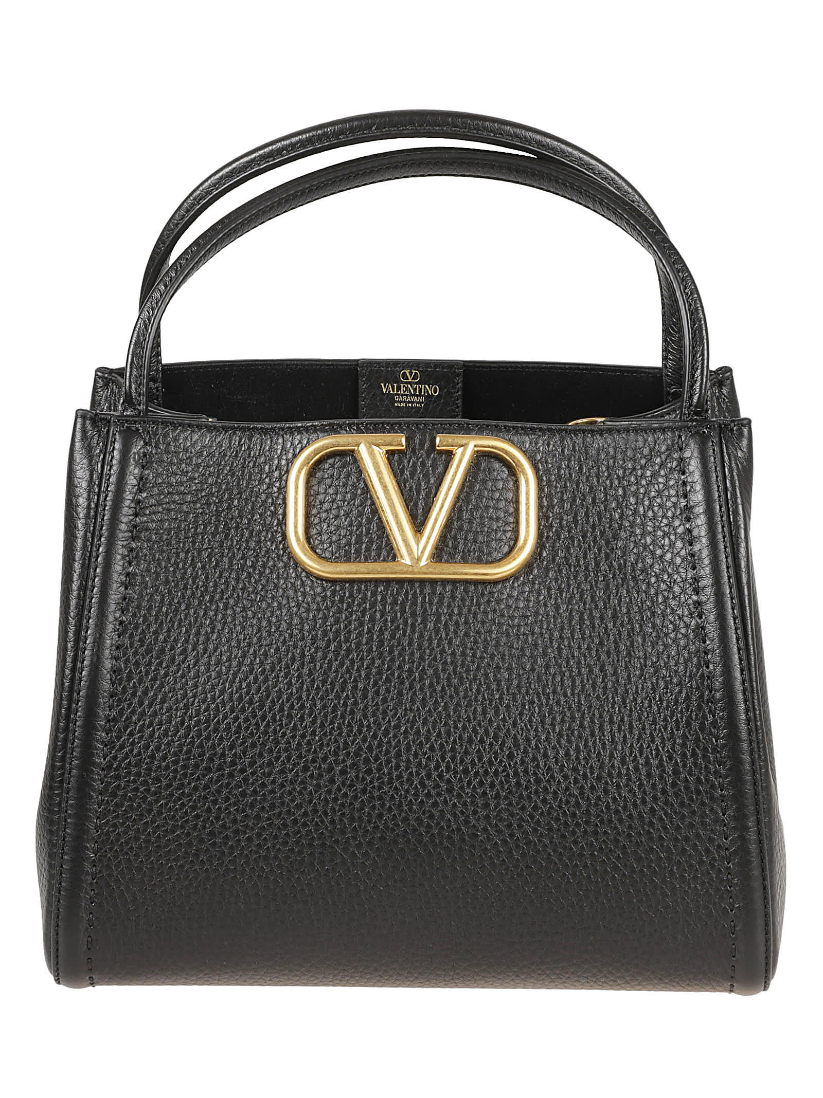 Valentino V Plaque Double Top Handle Tote In Black