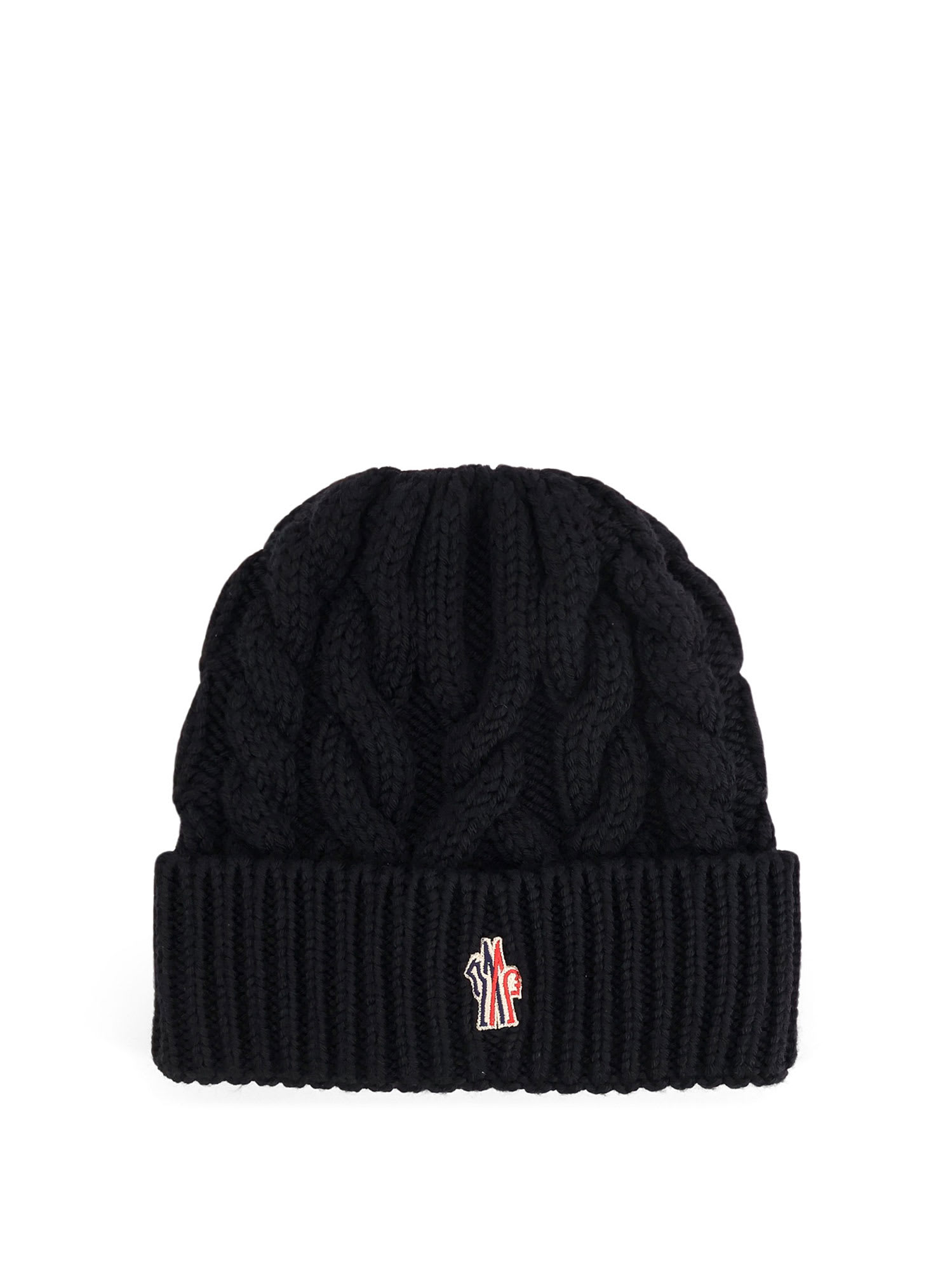 Moncler Grenoble Logo Patch Knitted Beanie In Black