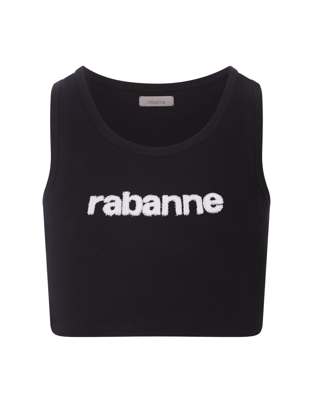 Shop Rabanne Black Crop Top With White Logo