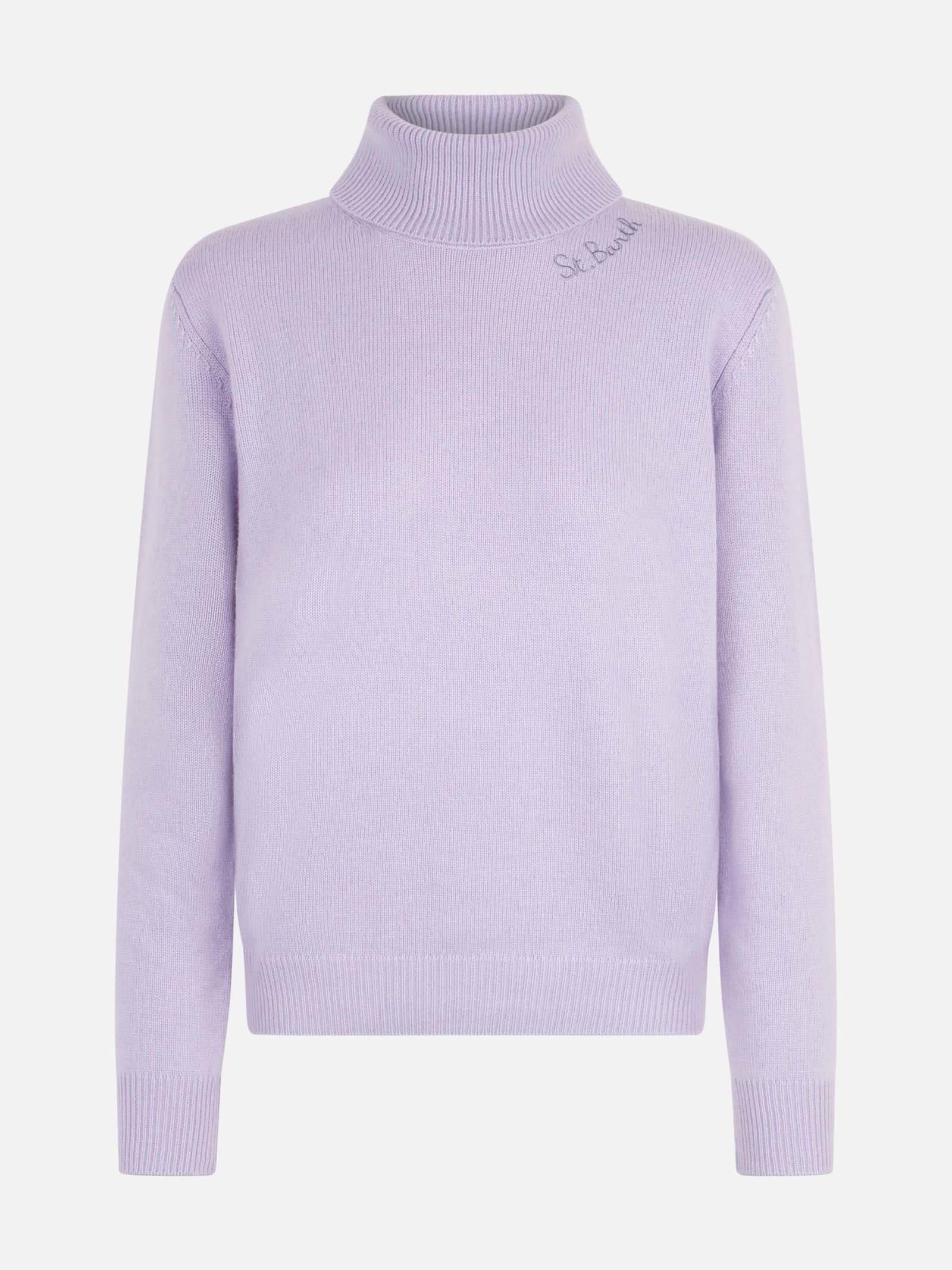 Shop Mc2 Saint Barth Woman Knitted Lilac Turtleneck Sweater In Pink