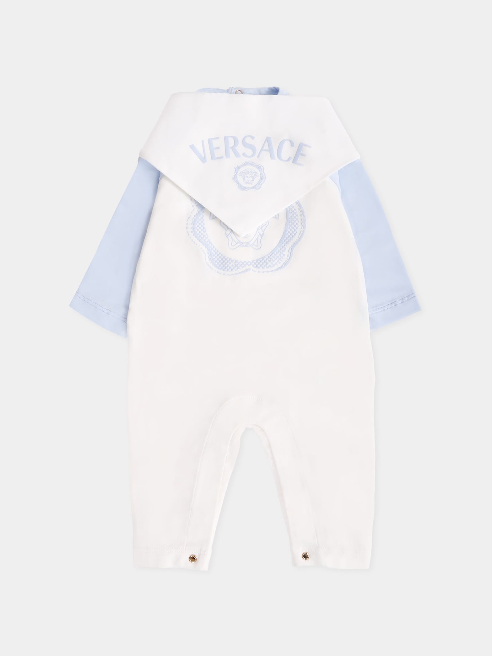 Versace Ivory And Light Blue Set With Medusa Fro Baby Boy In White