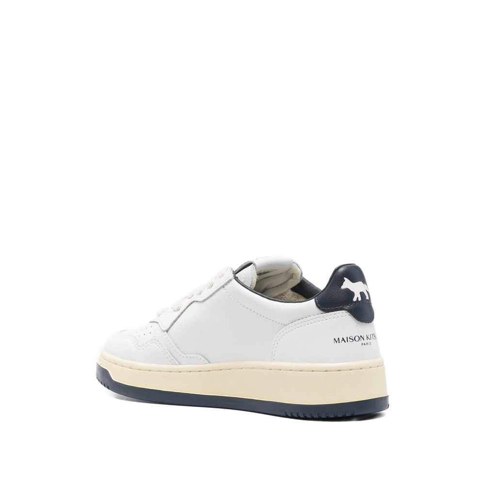 Autry X Maison Kitsuné Medalist Low Sneakers In White And Blue Leather In White