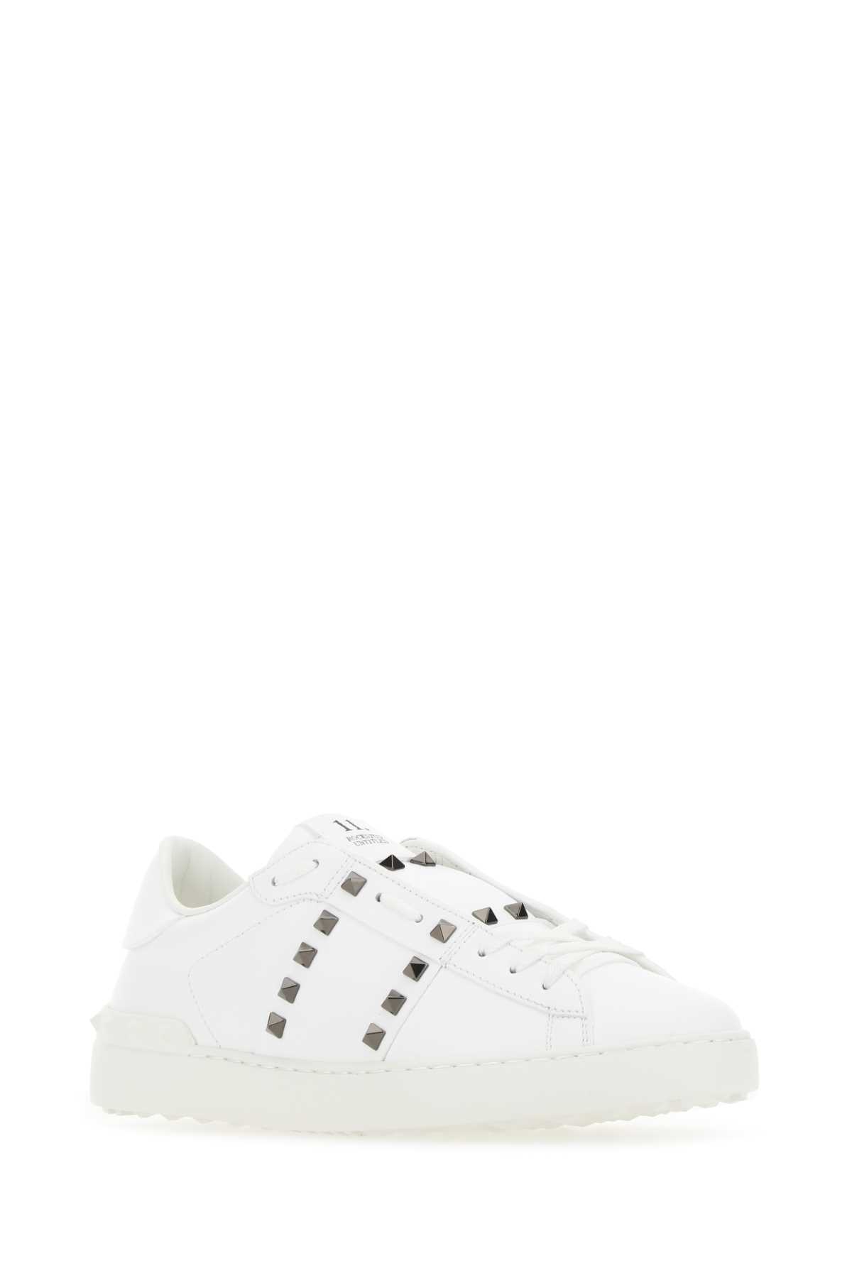 Shop Valentino White Leather Rockstud Untitled Sneakers In Biancobianco