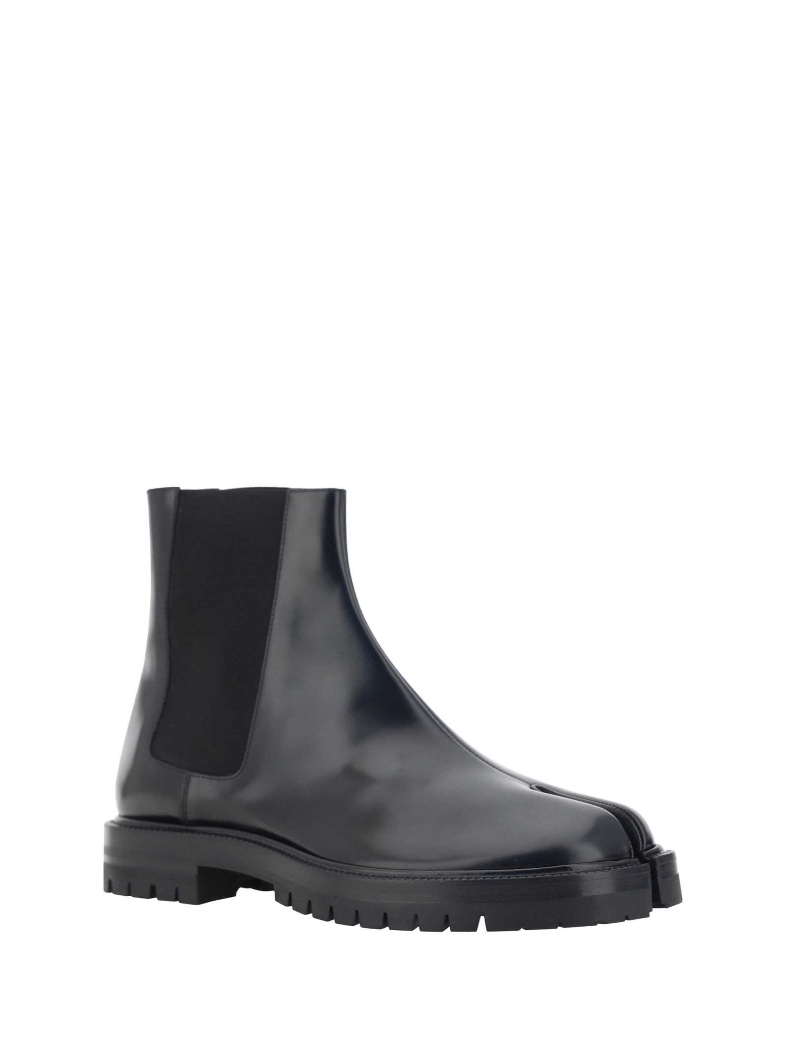 Maison Margiela Black Leather Tabi Ankle Boots Men In Multi