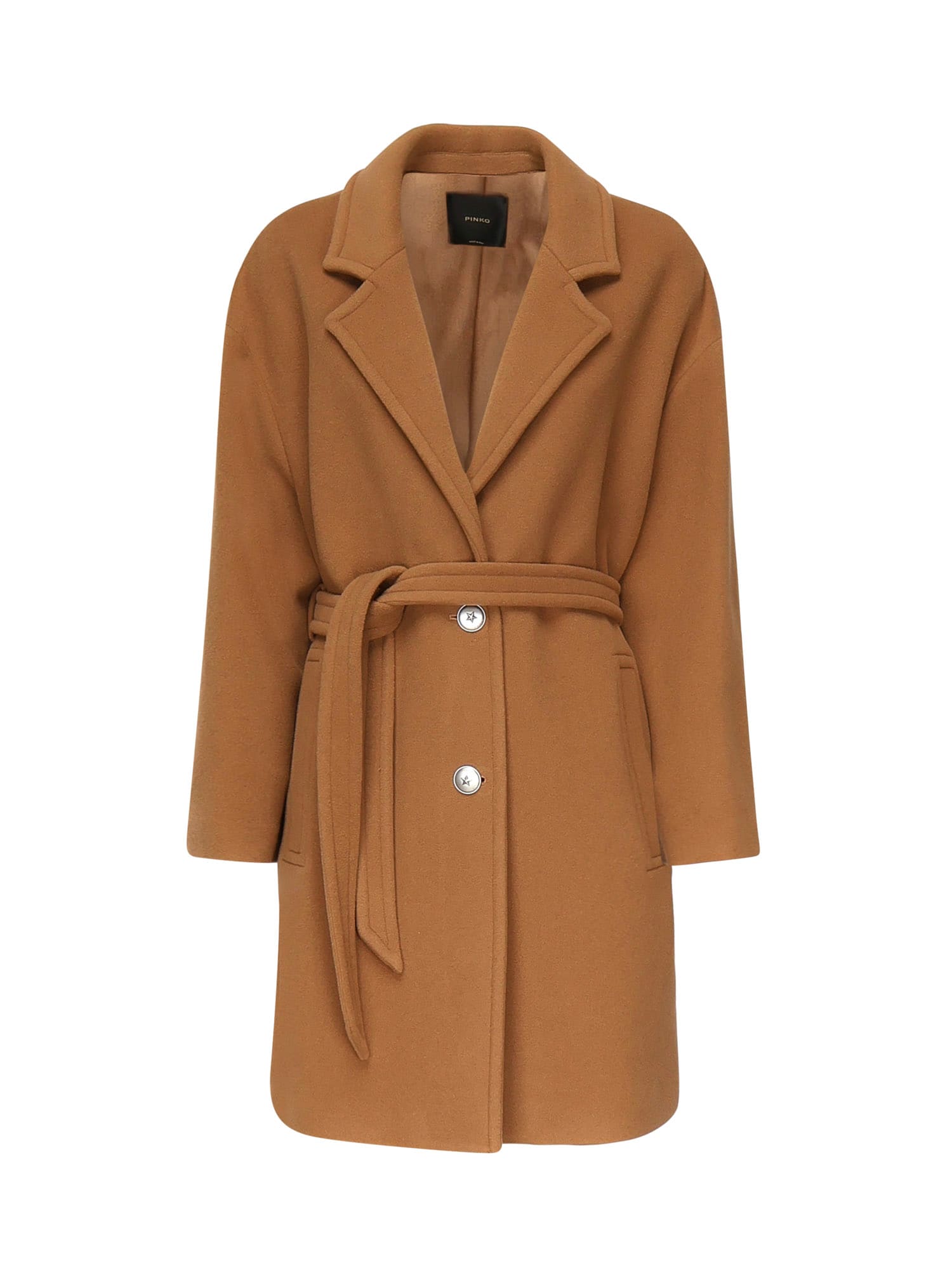 Pinko Single-breasted Wool Blend Coat In Brown