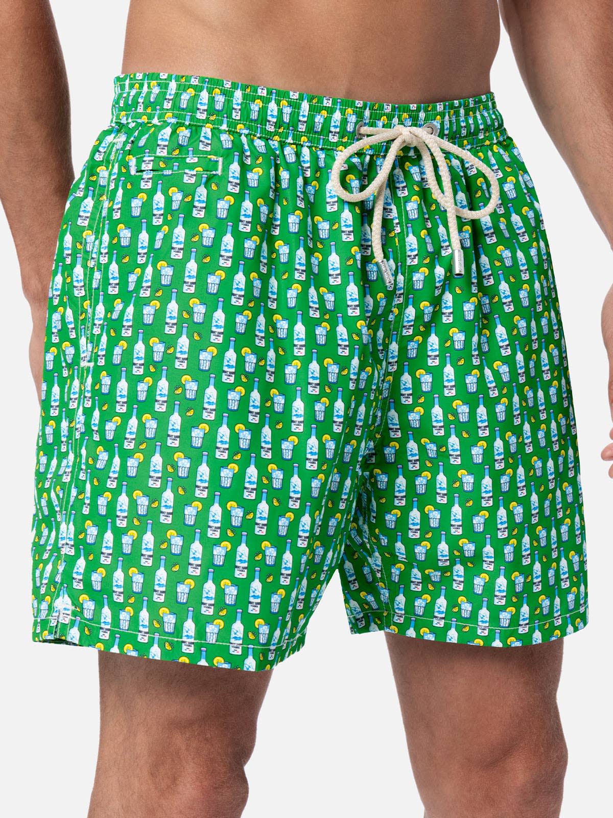 Shop Mc2 Saint Barth Man Lightweight Fabric Swim-shorts Lighting Micro Fantasy With Tequila Print In Green