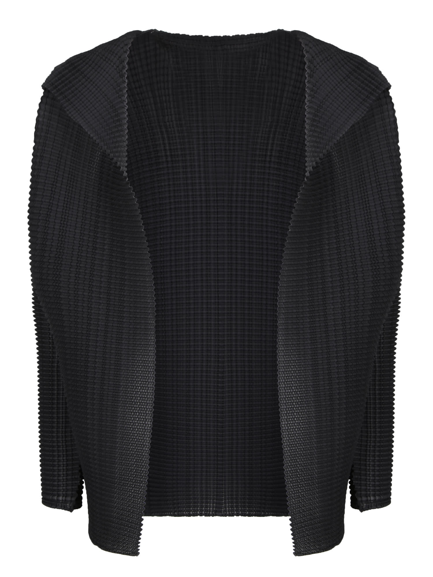 Issey Miyake Pleated Wooly Black Cardigan In Black