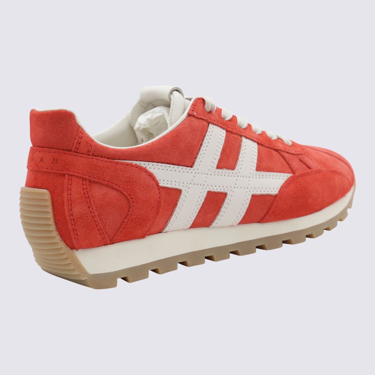 Hogan Suede Sneakers With Contrast Stripes And Rubber Sole In Red