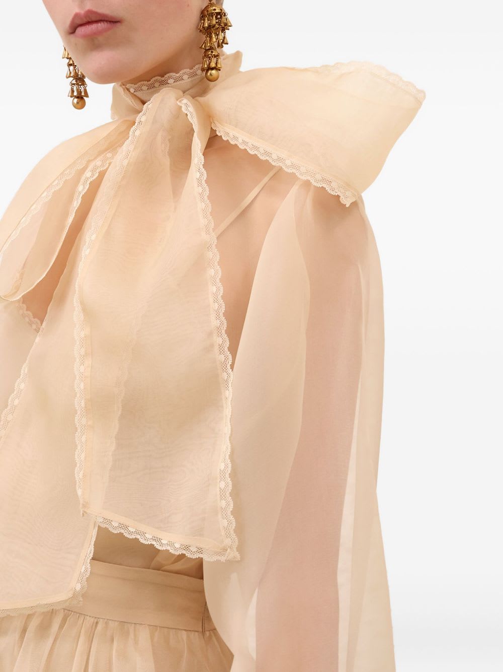 Zimmermann Memento Organza Bow-lace Blouse In Neutral