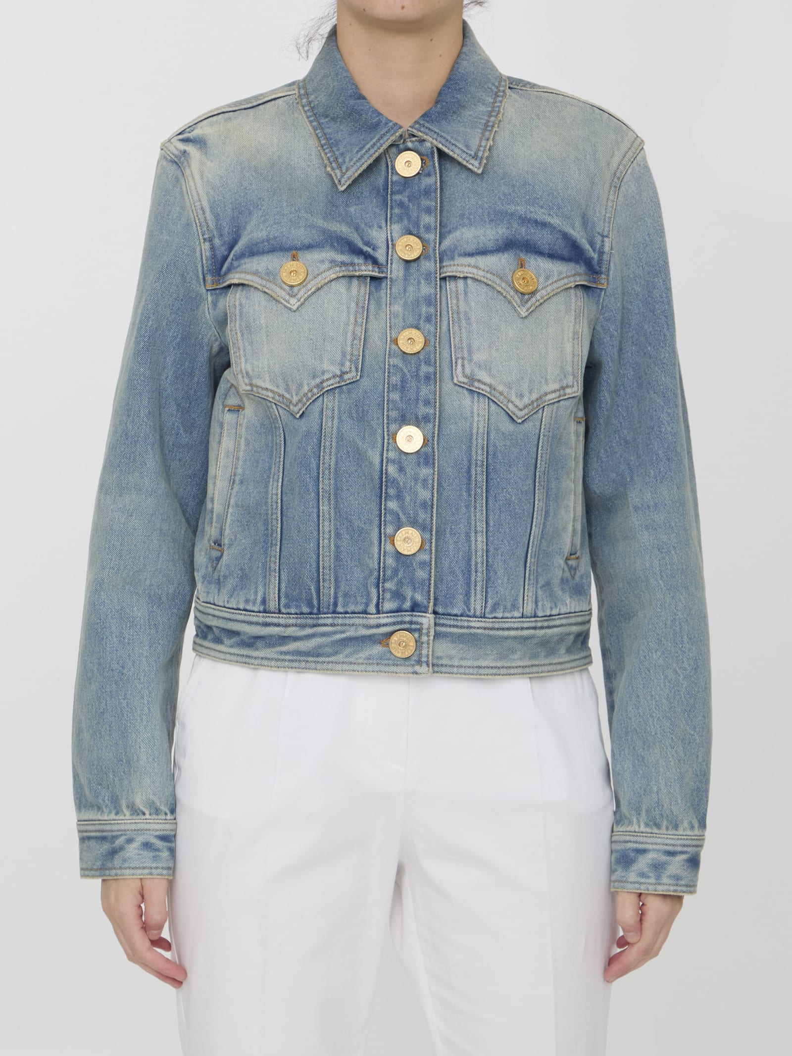 Shop Balmain Vintage Denim Jacket In Blue