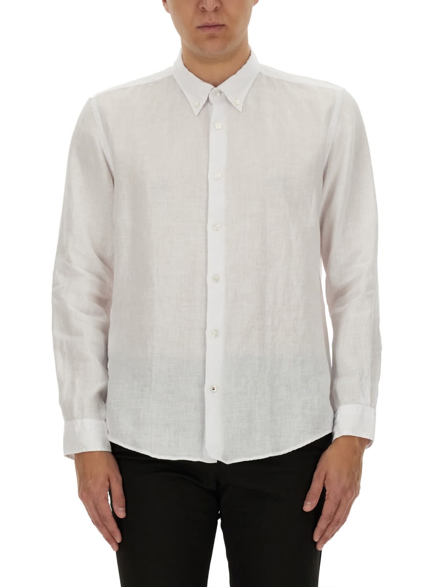 Shop Hugo Boss Linen Shirt In White