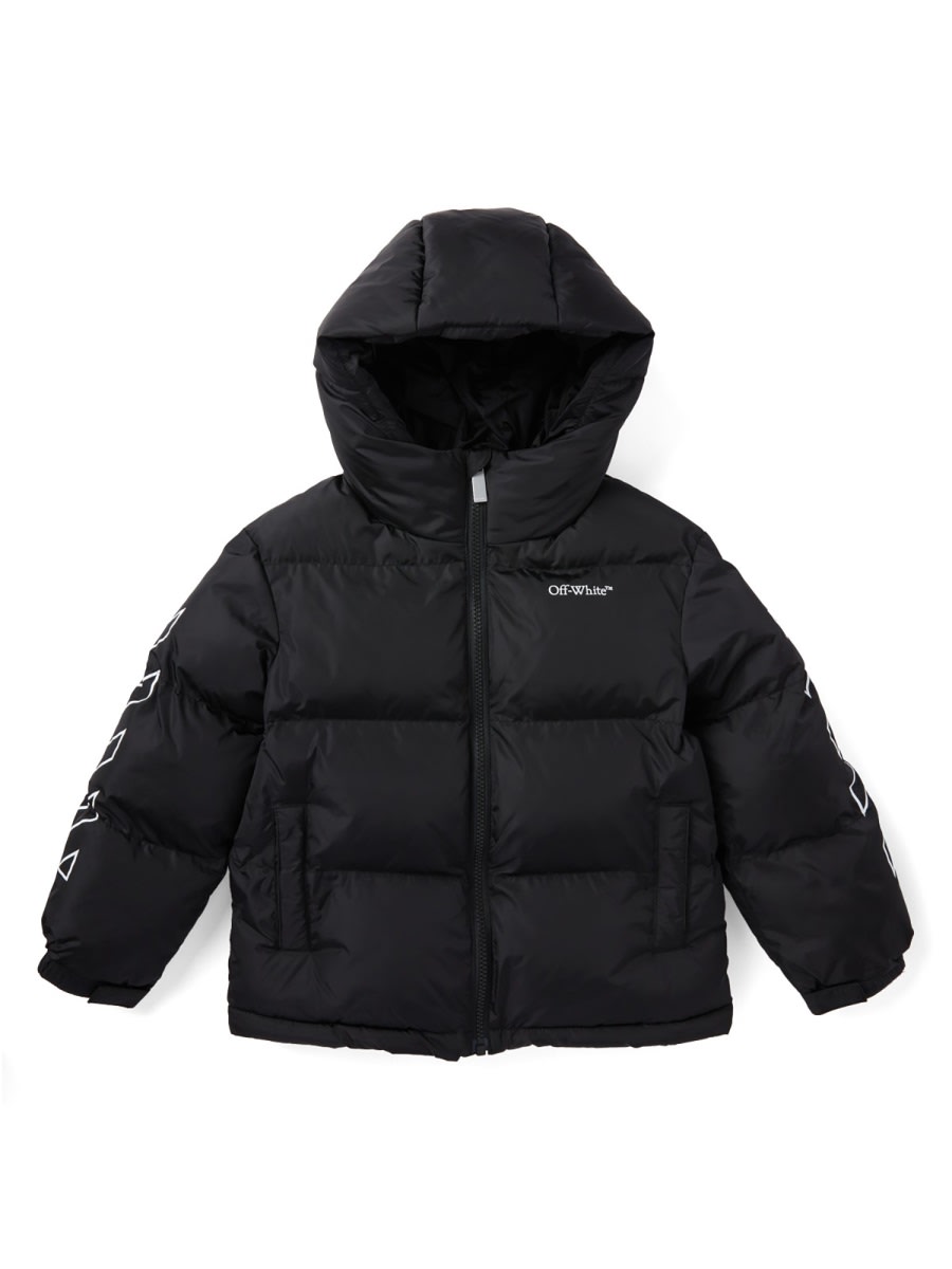 Off-white Kids' Bookish Diag Short Puffer In Black