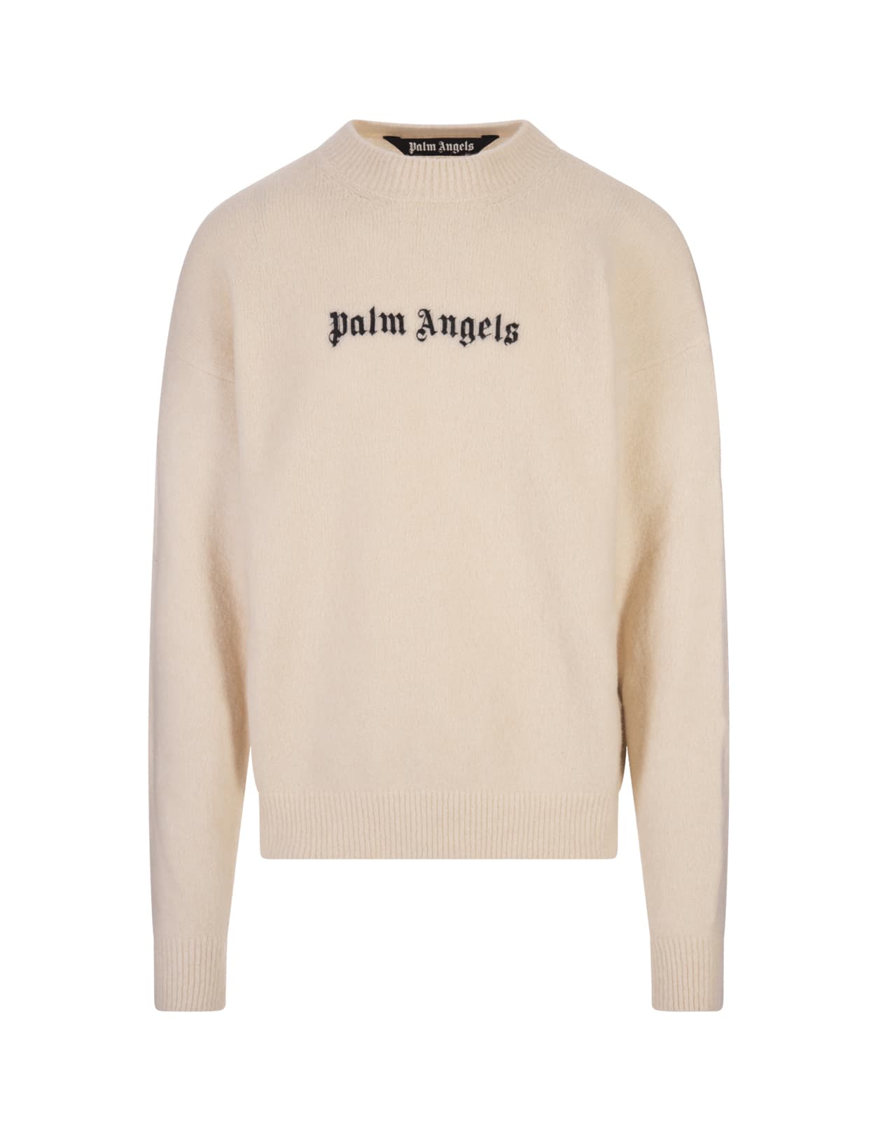 Shop Palm Angels Cream  Sweater With Contrast Logo In White