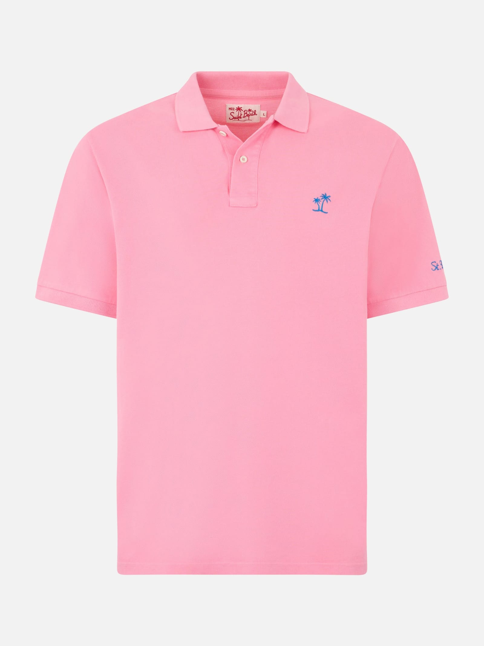 Shop Mc2 Saint Barth Man Pink Piquet Polo With St. Barth Logo And Vintage Effect