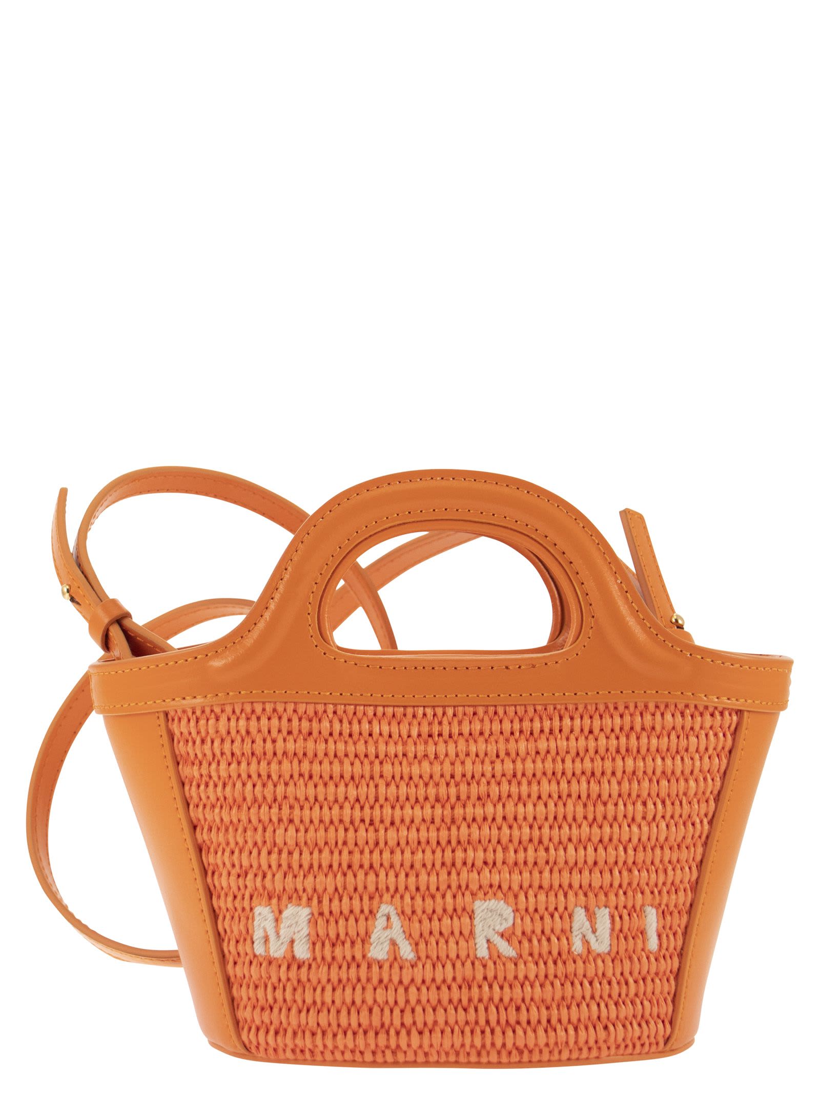Marni Tropicalia Micro Leather And Raffia Bag In Orange | ModeSens