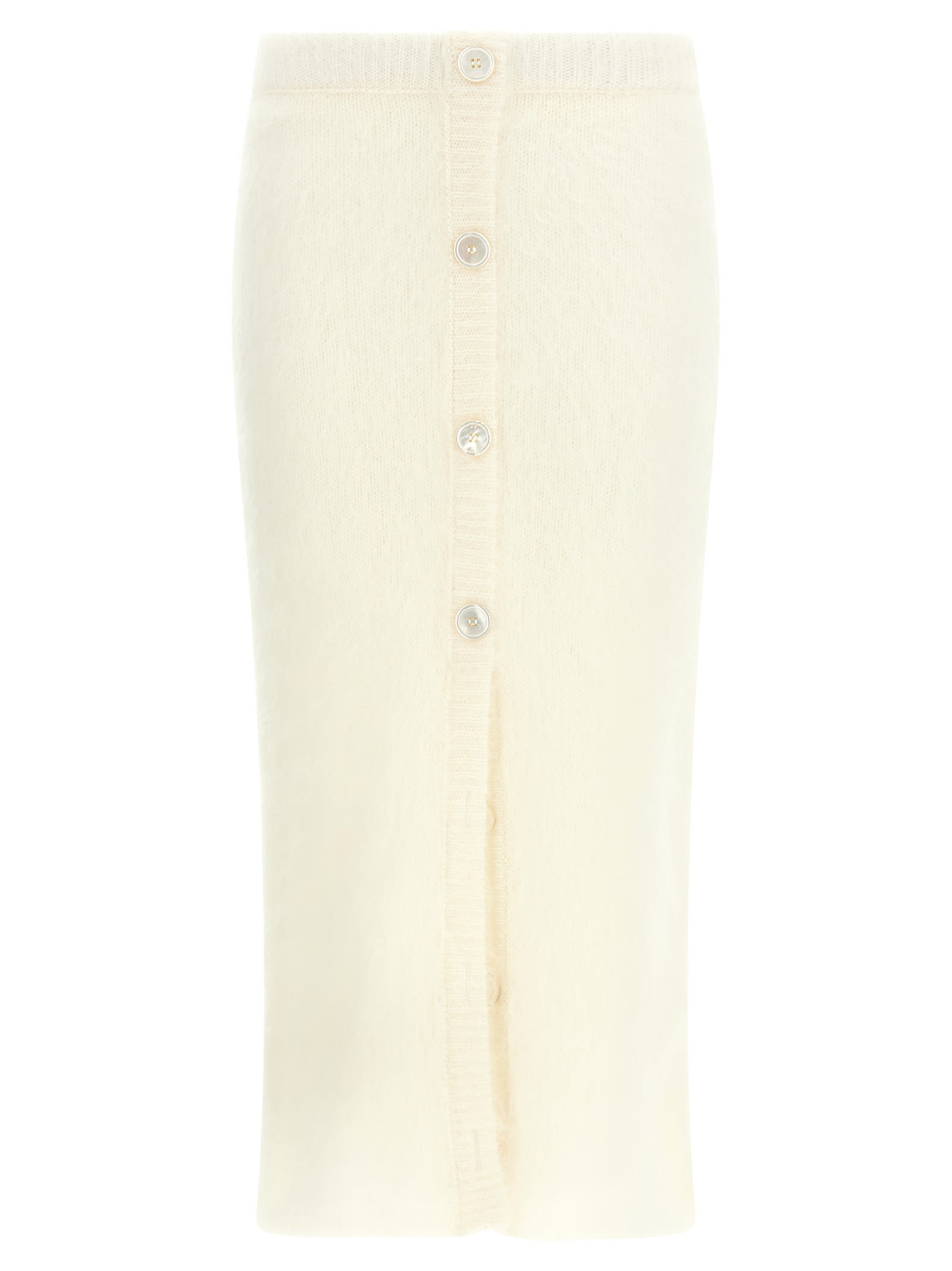 Alessandra Rich Mohair Skirt With Ribbed Waistband And Button Detailing In White
