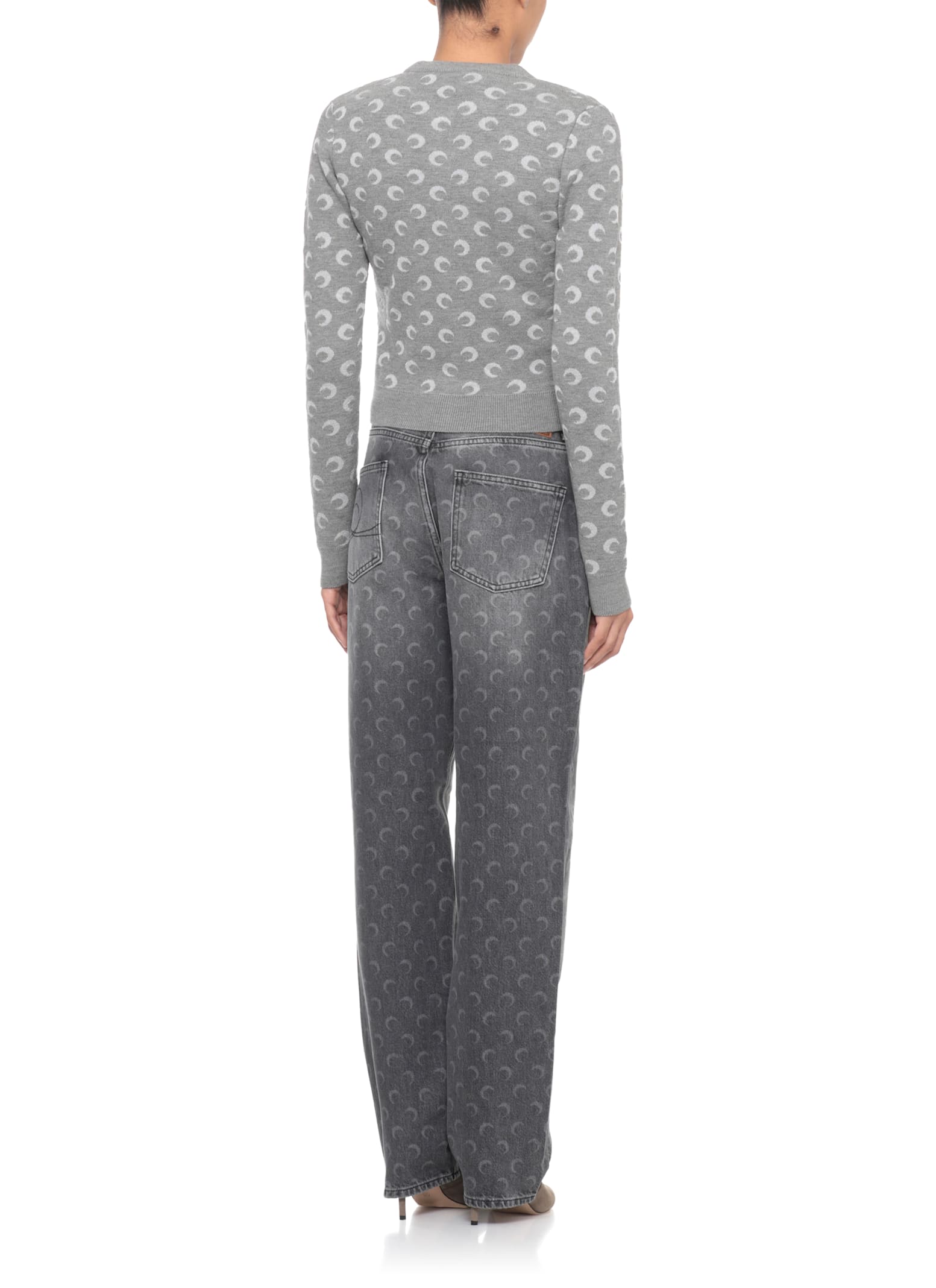 Marine Serre Crescent Moon Pattern Knit Cardigan In Gray