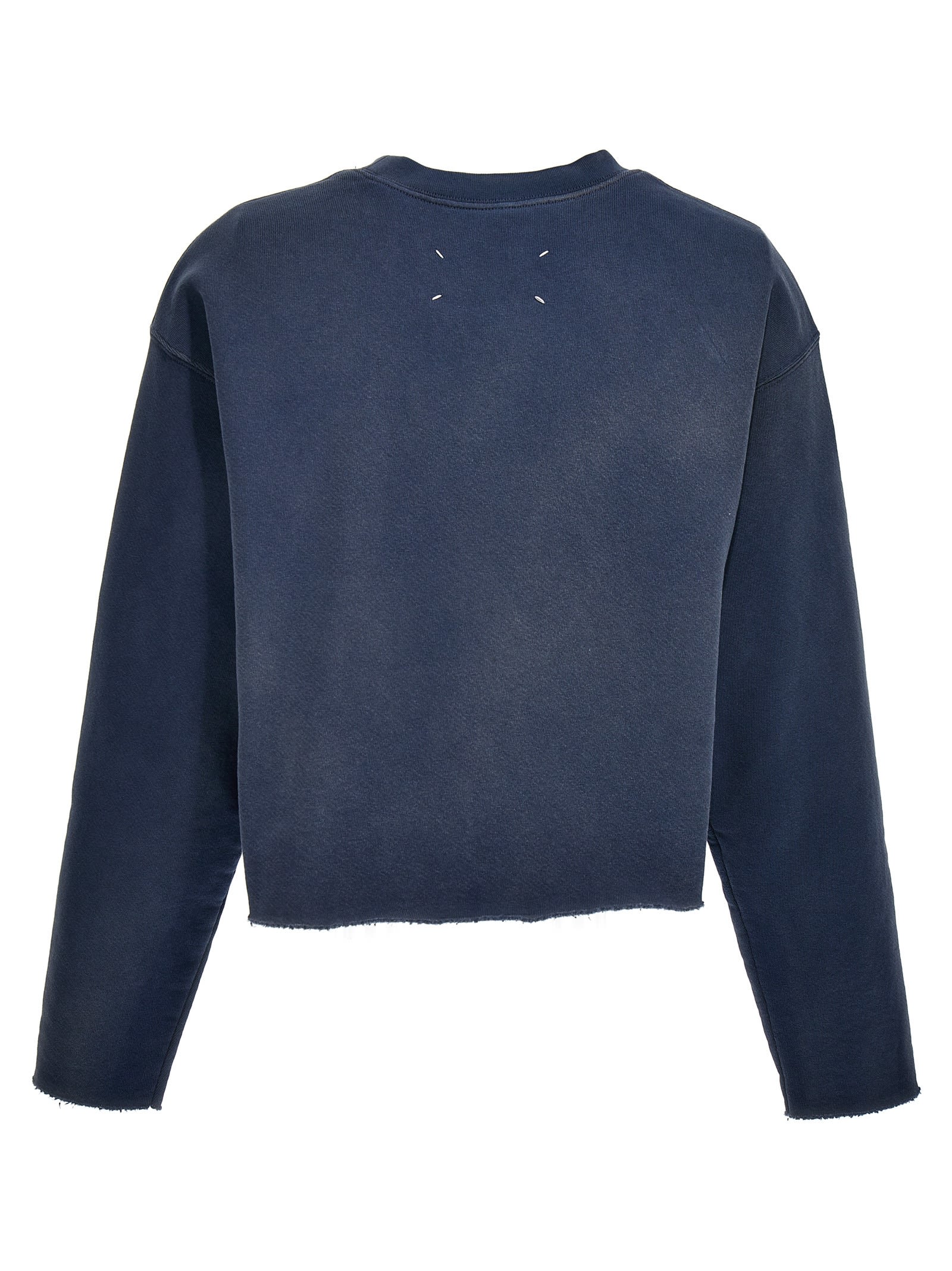 Shop Maison Margiela Logo Embroidery Cropped Sweatshirt In Blue
