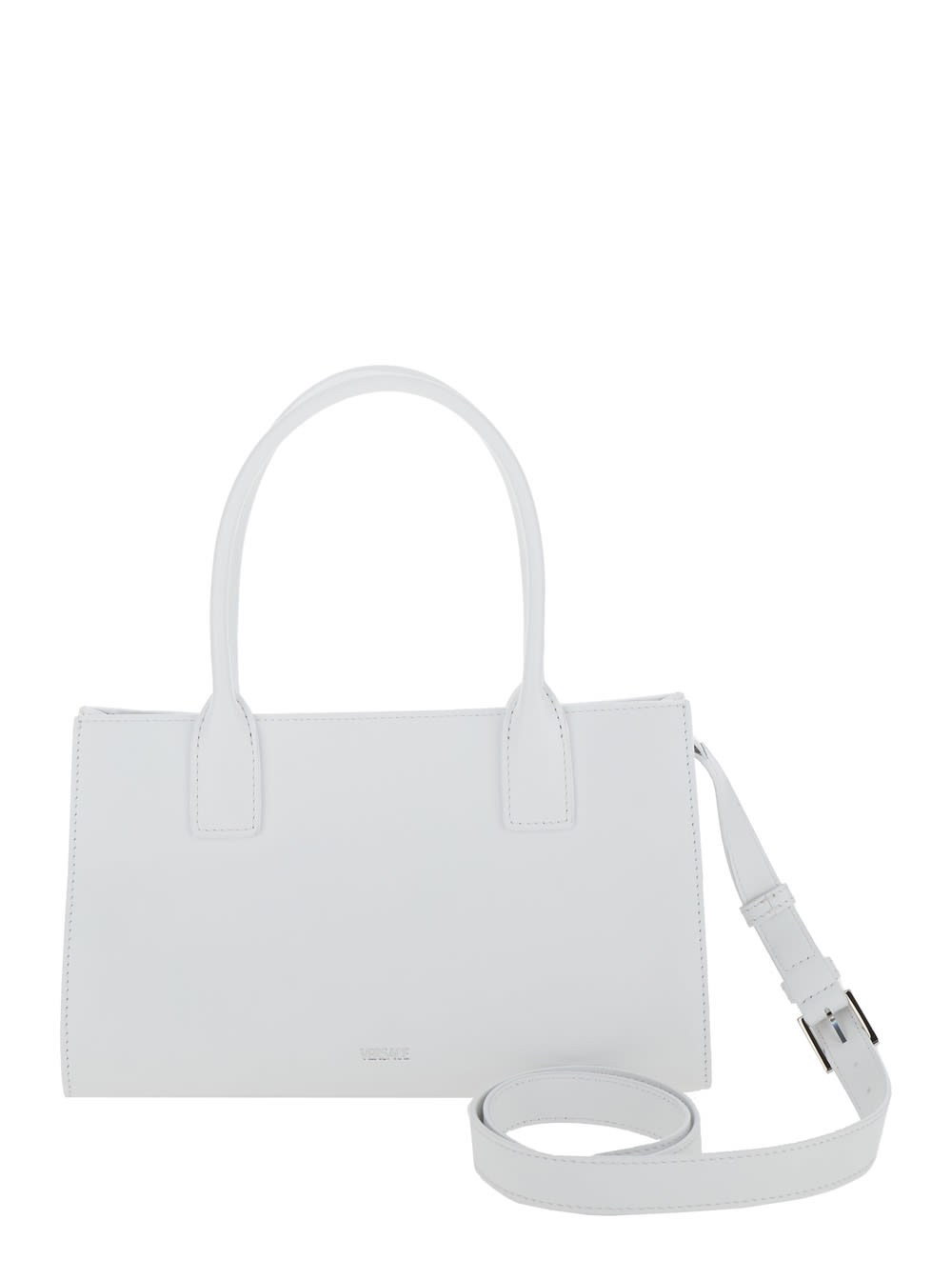 Shop Versace Medusa 95 White Tote Bag With Logo Detail In Smooth Leather Woman