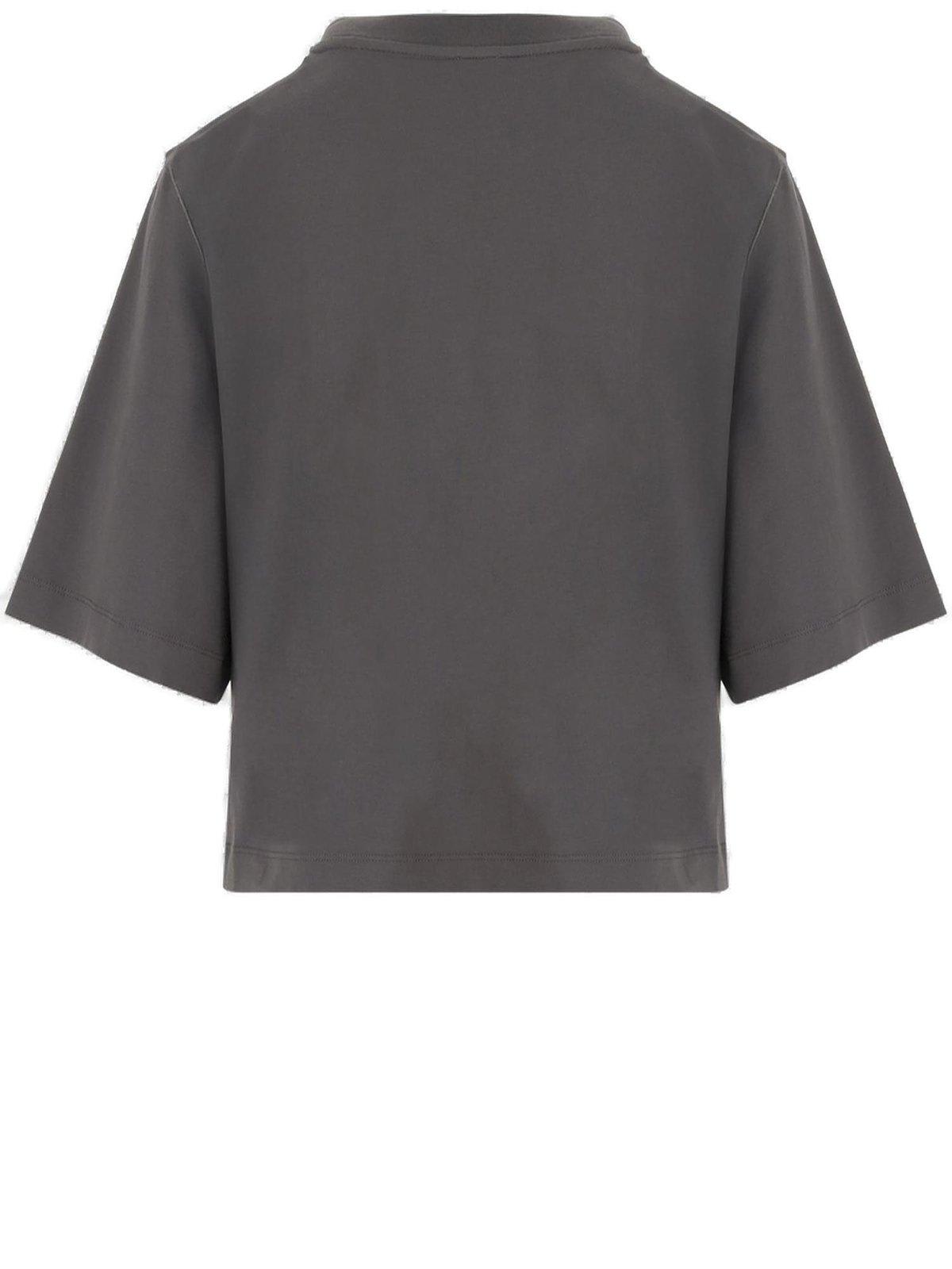 Pinko Cotton T-shirt With Logo Print In Marrone Scuro