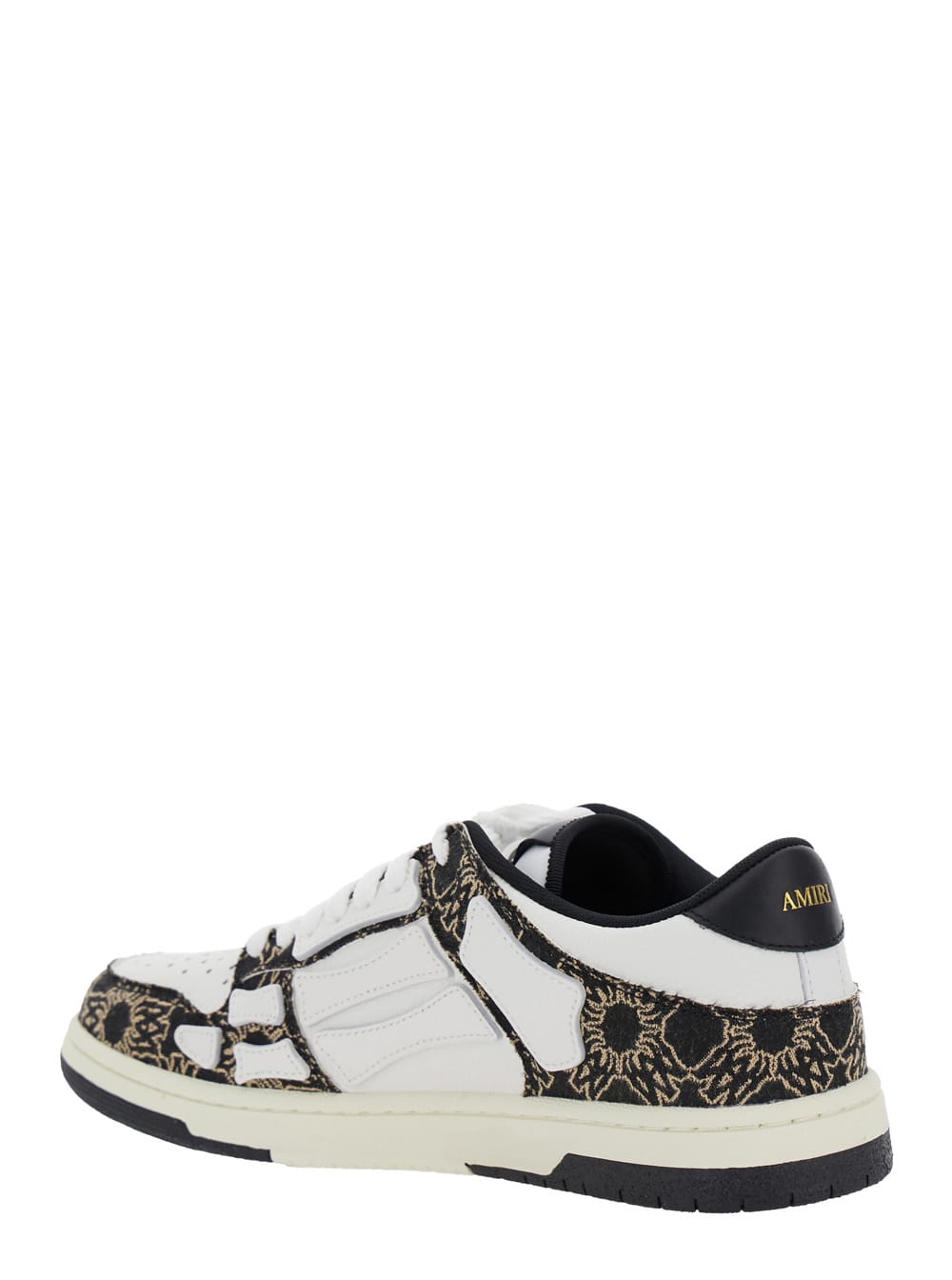 Amiri Quad Skel Panelled Leather Snekaers In Black