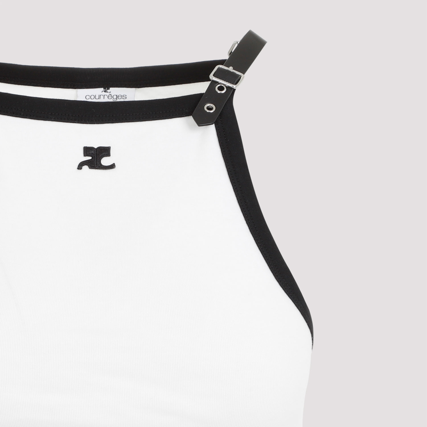 Shop Courrèges Buckle Contrast Mini Dress In Heritage White Black