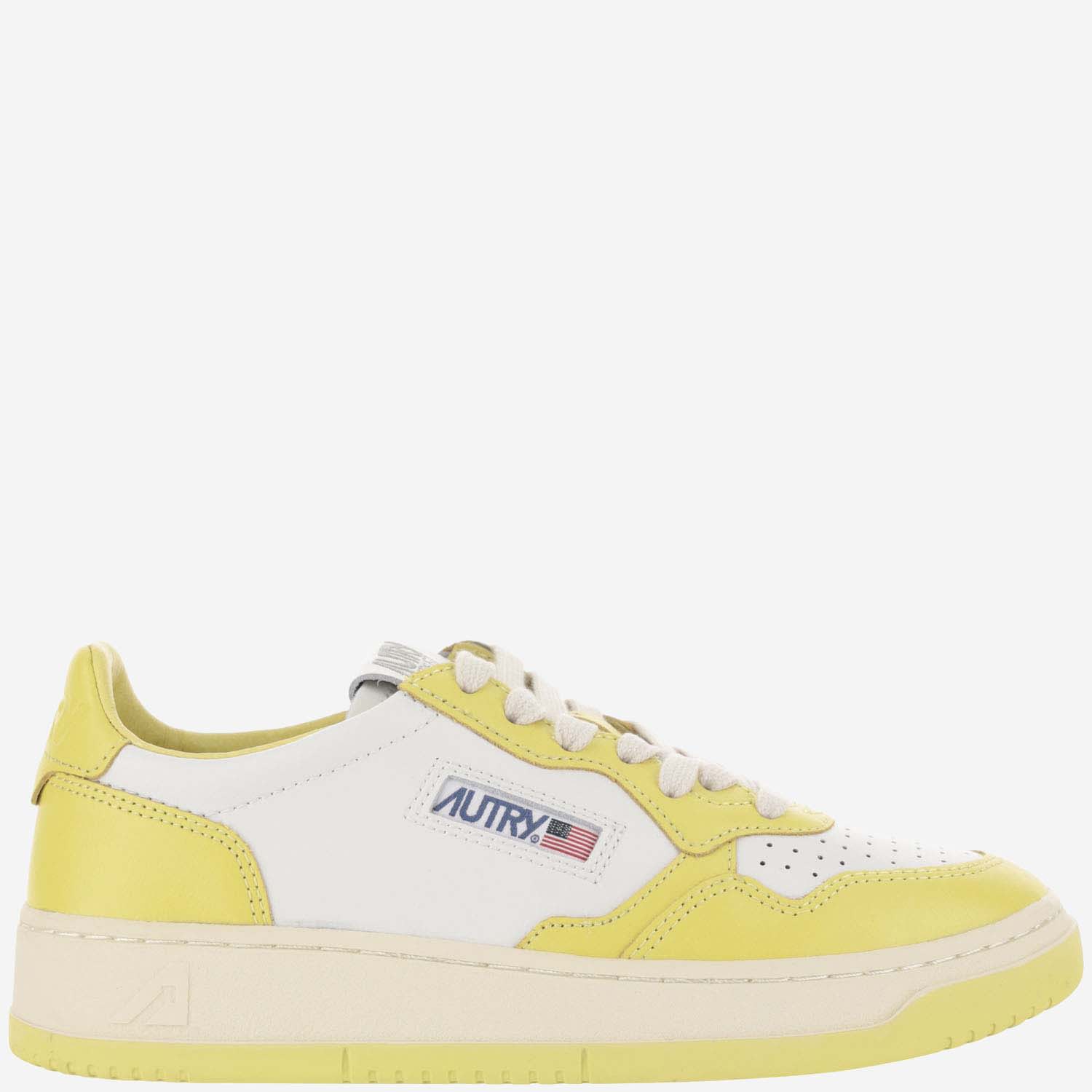 Autry Two-tone Yellow And White Leather Sneakers In Red