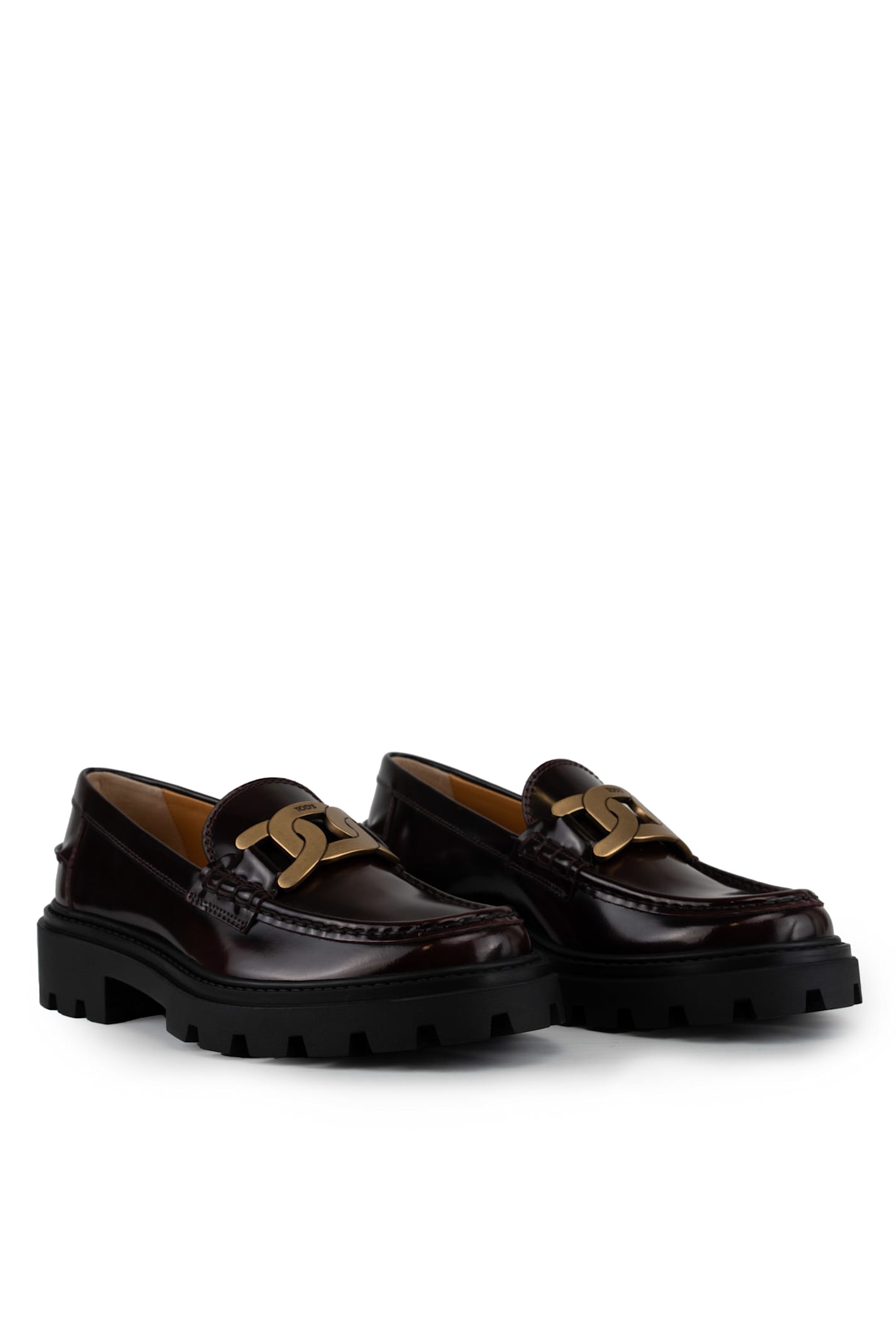 Shop Tod's Burgundy Leather Loafers With Gold Buckle In Bordeaux