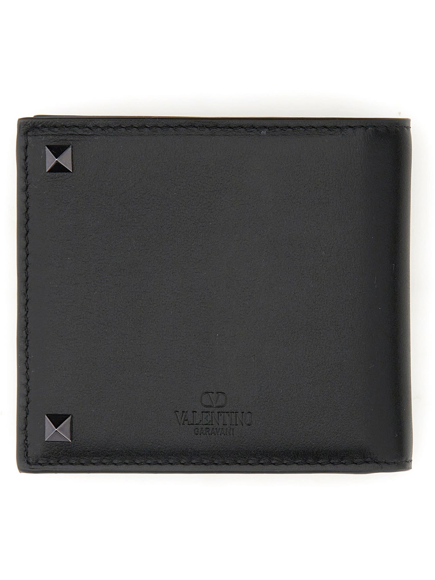 Valentino Rockstud Calfskin Wallet In Black