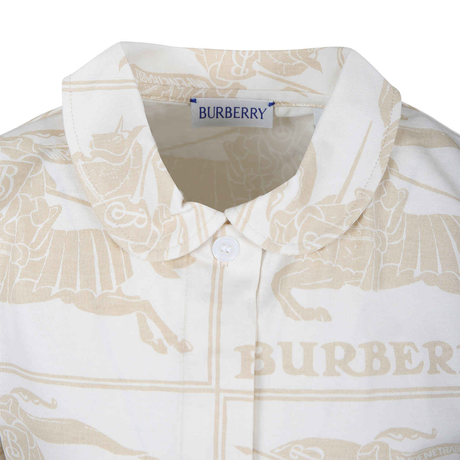Shop Burberry Ivory Dress For Girl With All-over Logo