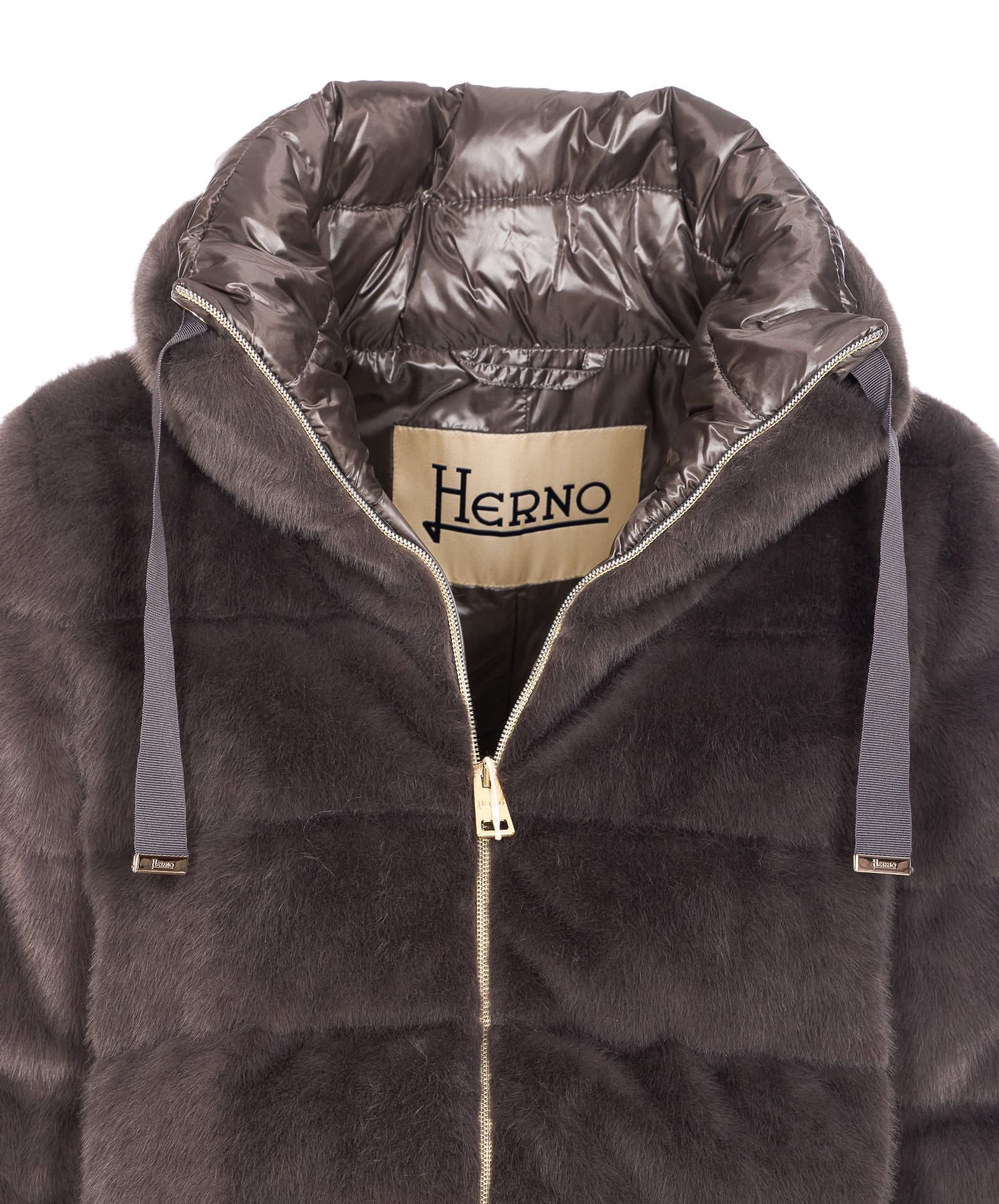 Herno A-shape Down Jacket Drawstring Detail In Brown