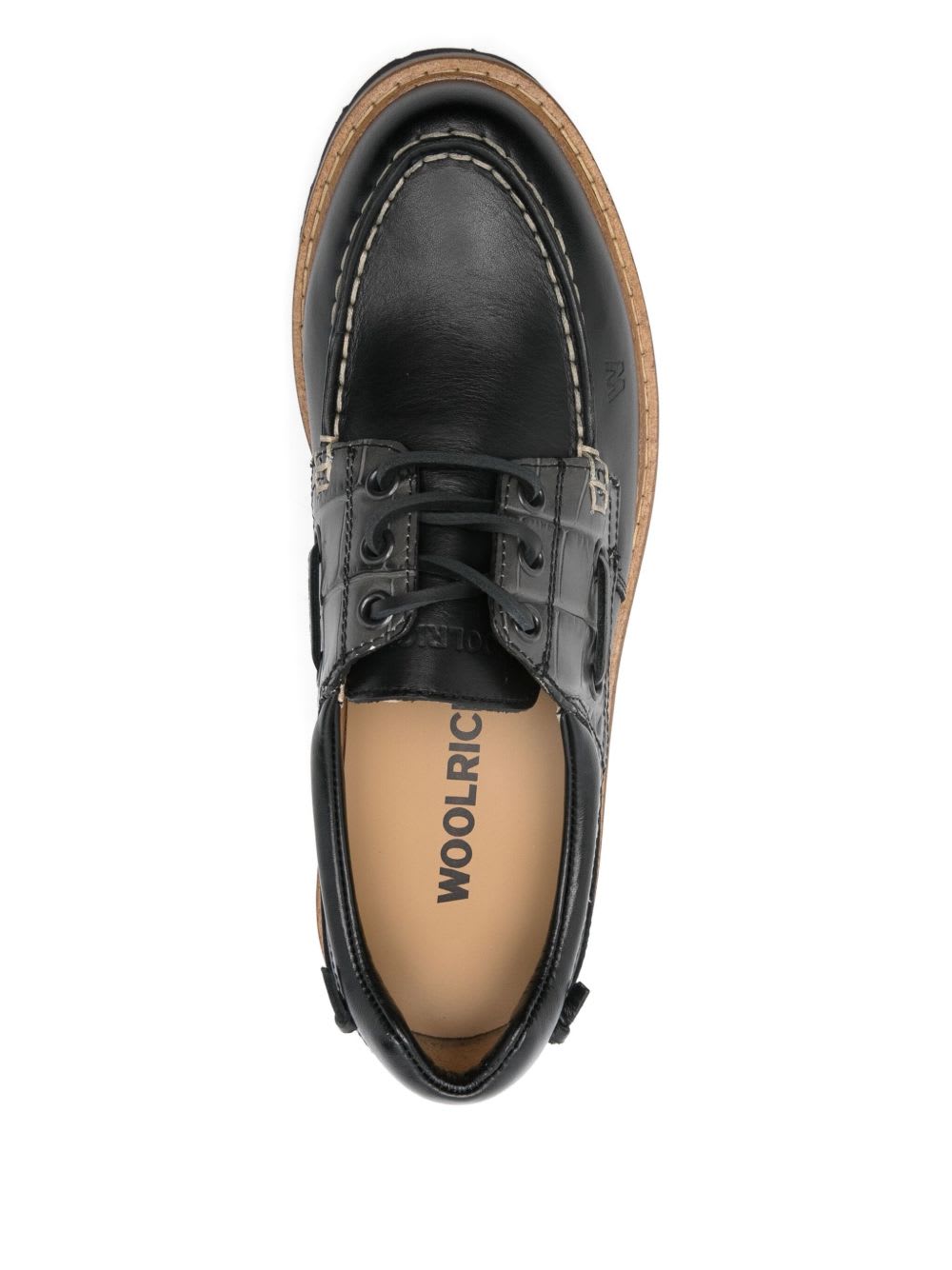 Woolrich Leather Crocodile-effect Shoes In Black