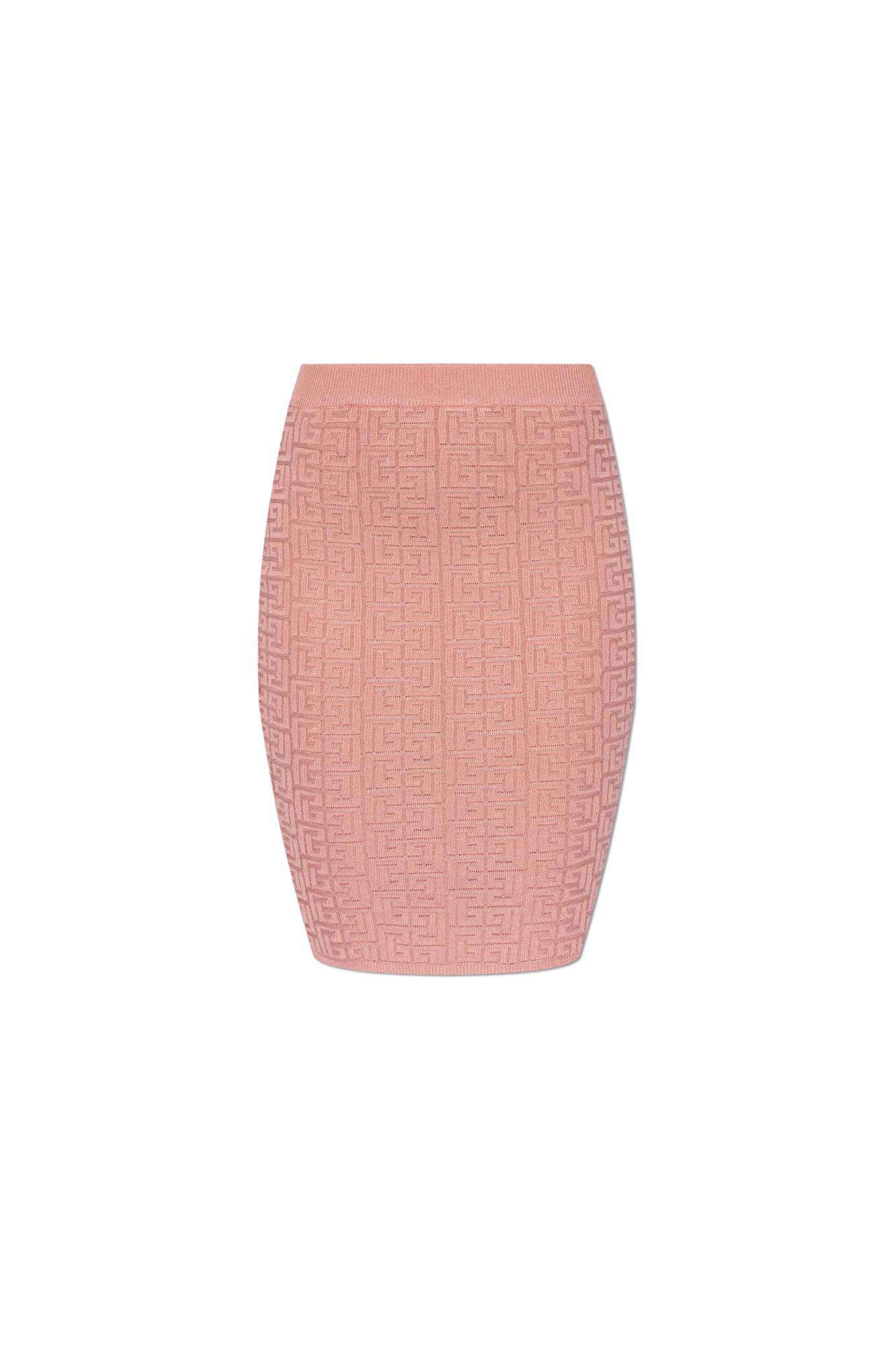 Shop Balmain Monogram Skirt In Pink