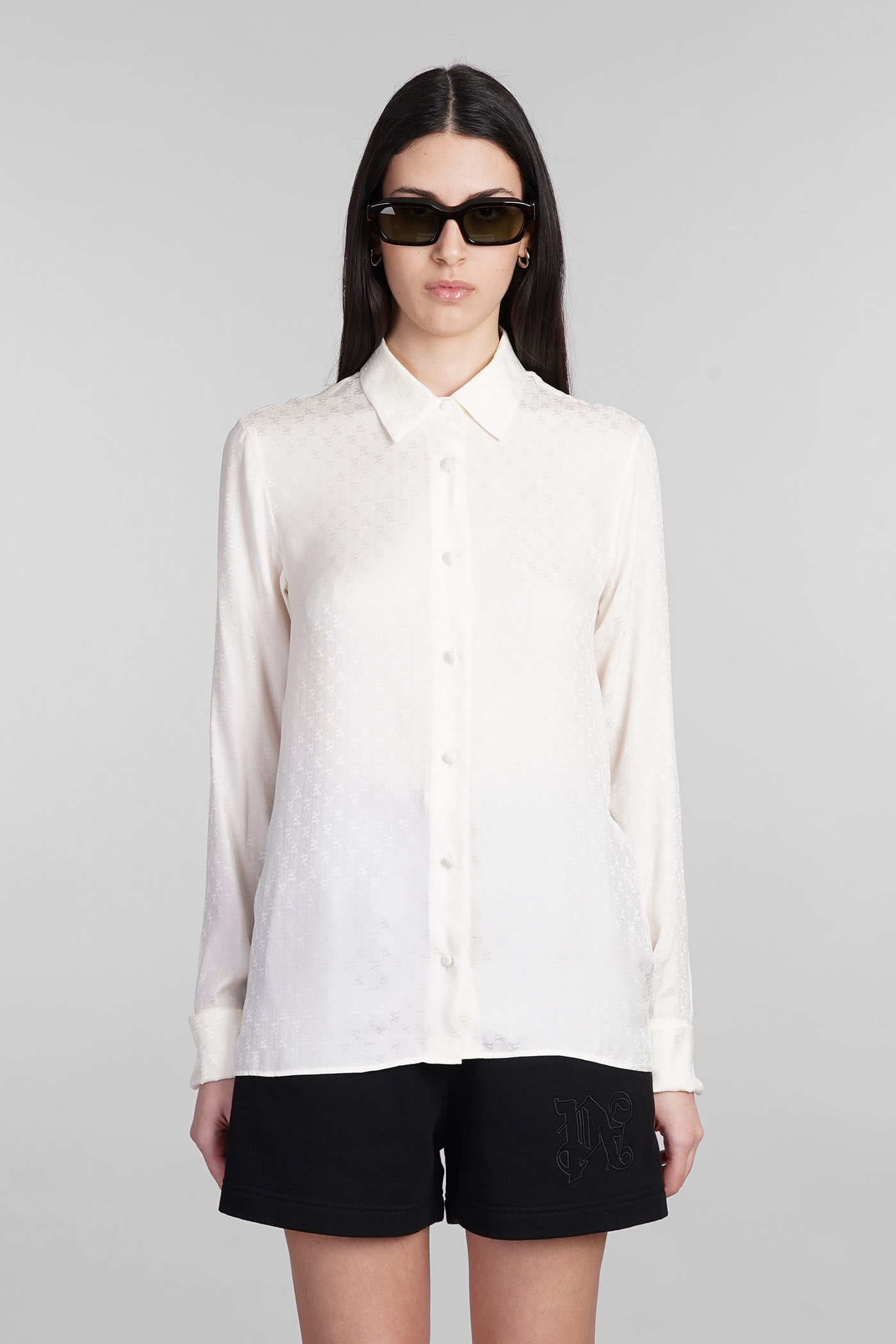 Shop Palm Angels Shirt In Beige Silk