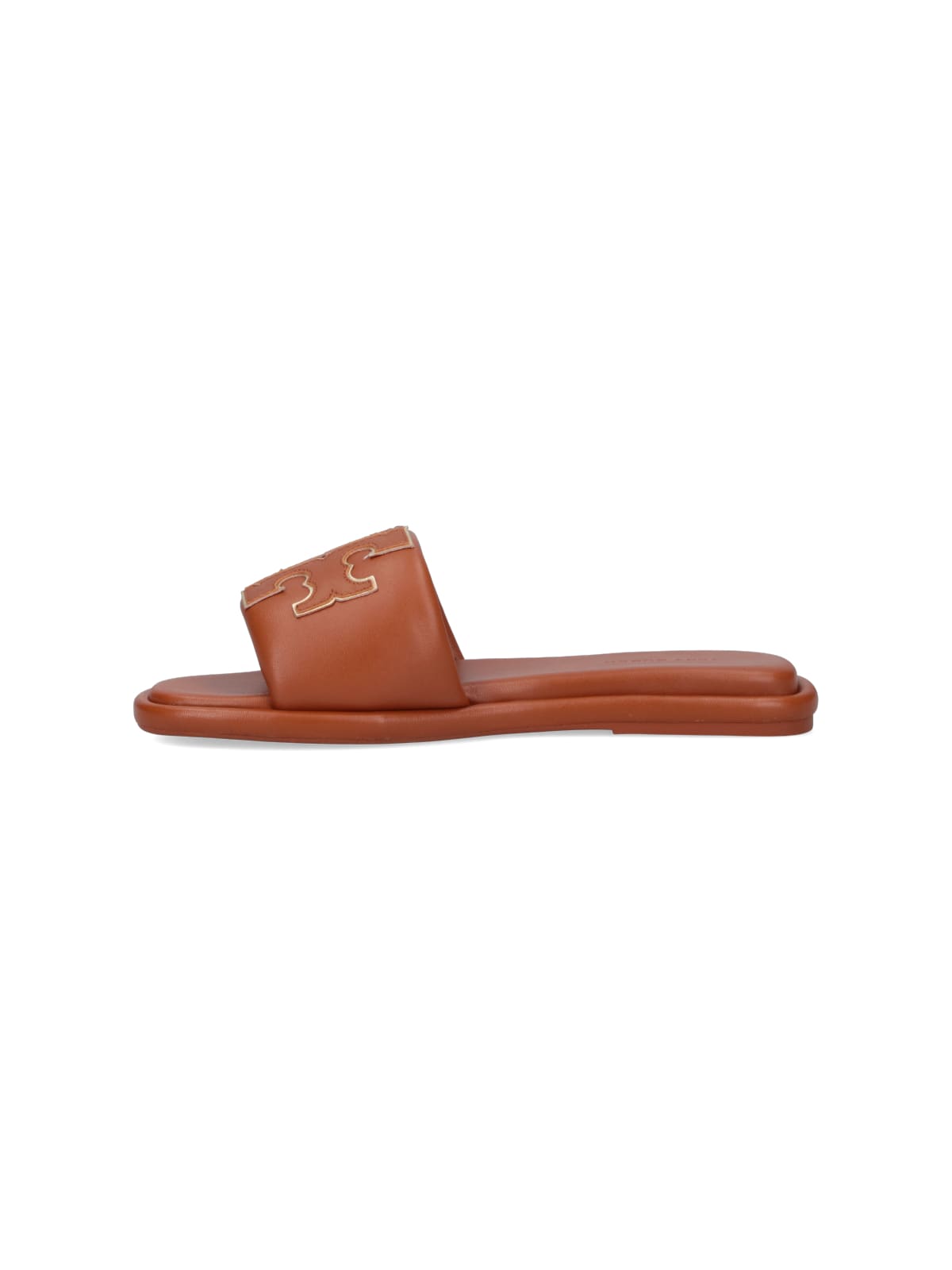 Shop Tory Burch Double T Slide Sandals In Brown