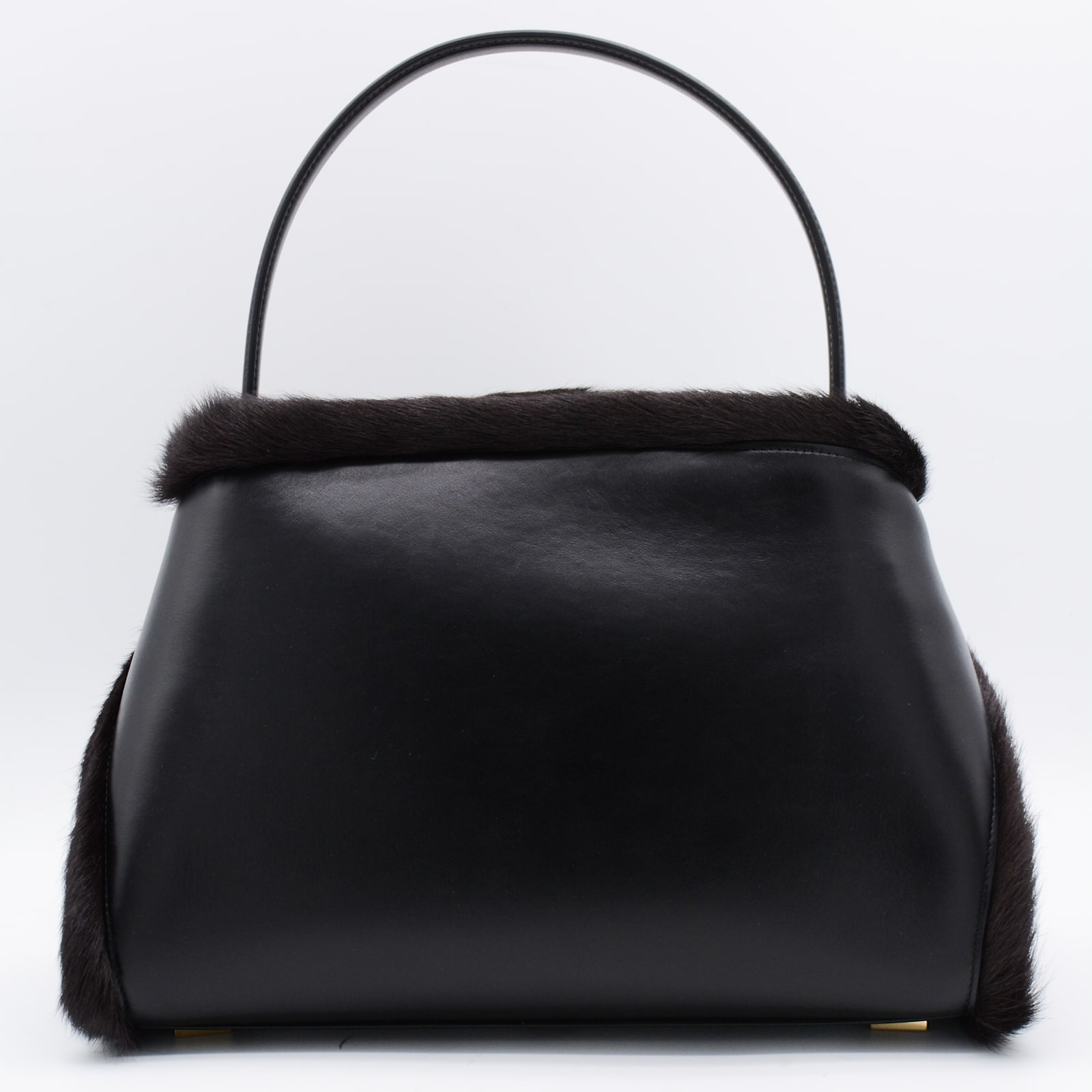 Ferragamo Hug Shearling-trimmed Leather Shoulder Bag In Black
