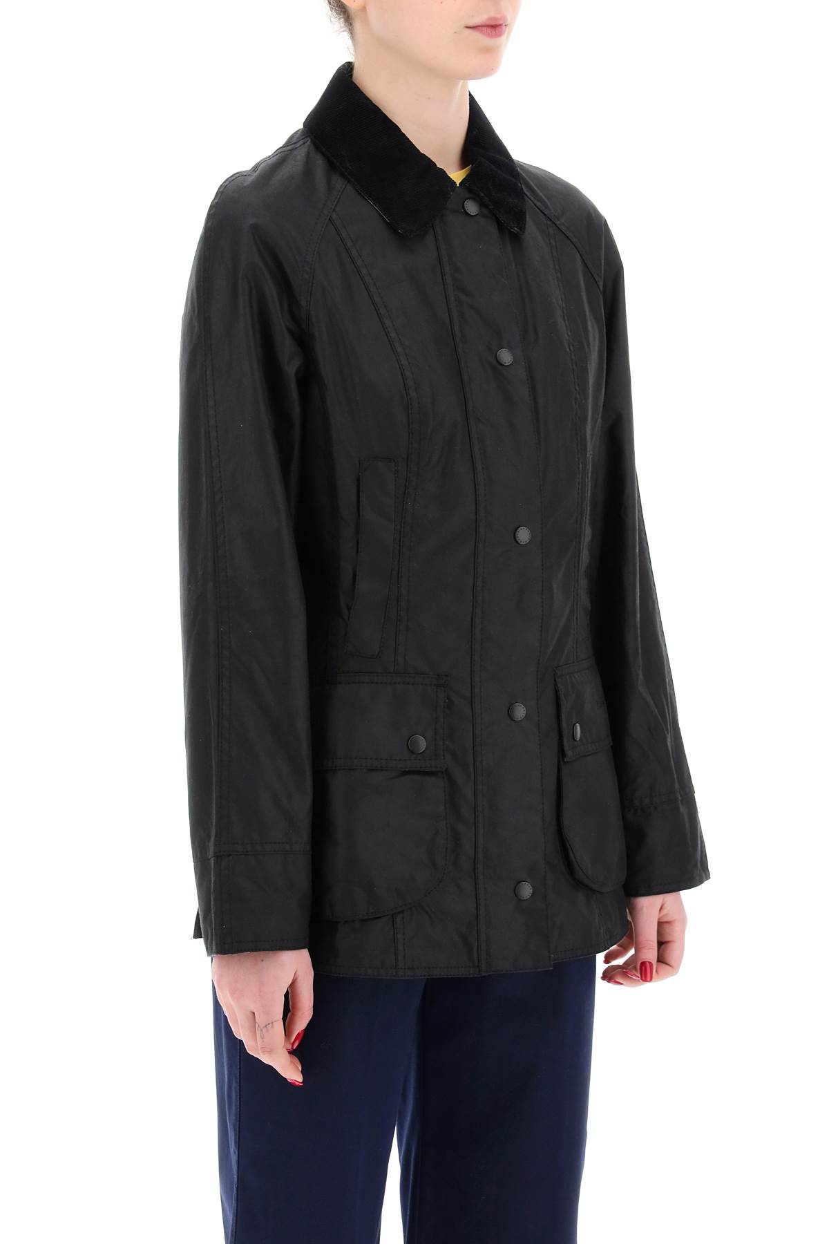 Barbour Collared Long Sleeve Coat And Pockets In Black