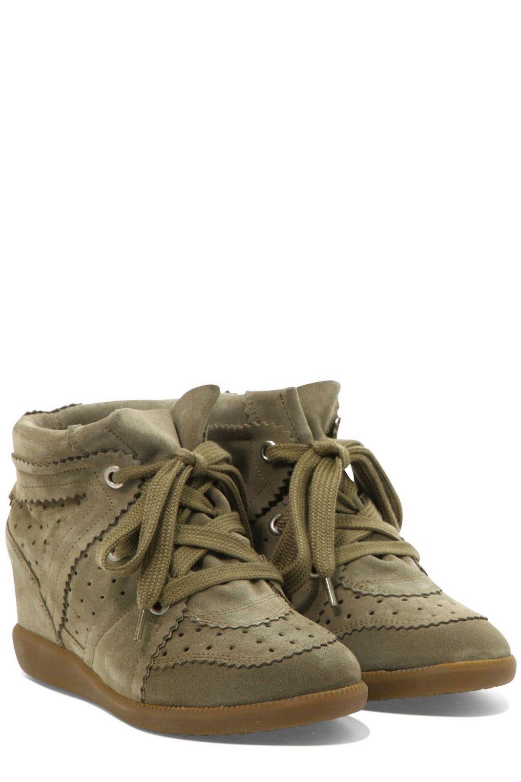 Shop Isabel Marant Bobby Lace-up Wedge Sneakers In Taupe