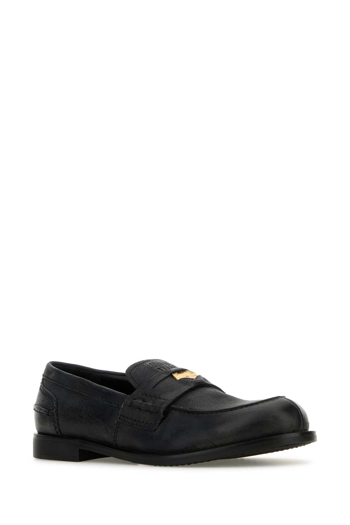 Miu Miu Round Toe Leather Loafers With Rubber Sole In Black