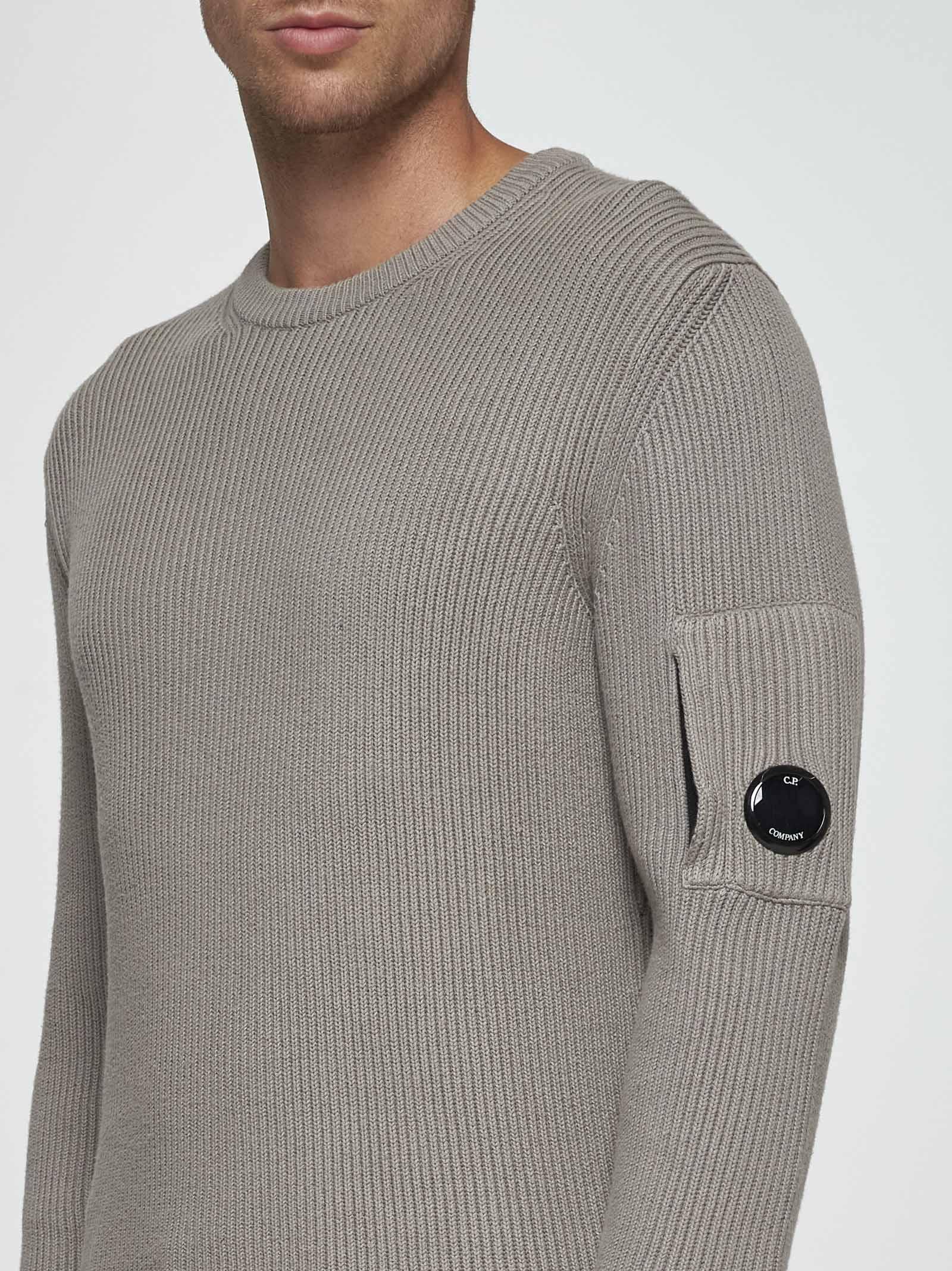 Shop C.p. Company Ribbed Cotton-blend Sweater In Kaki