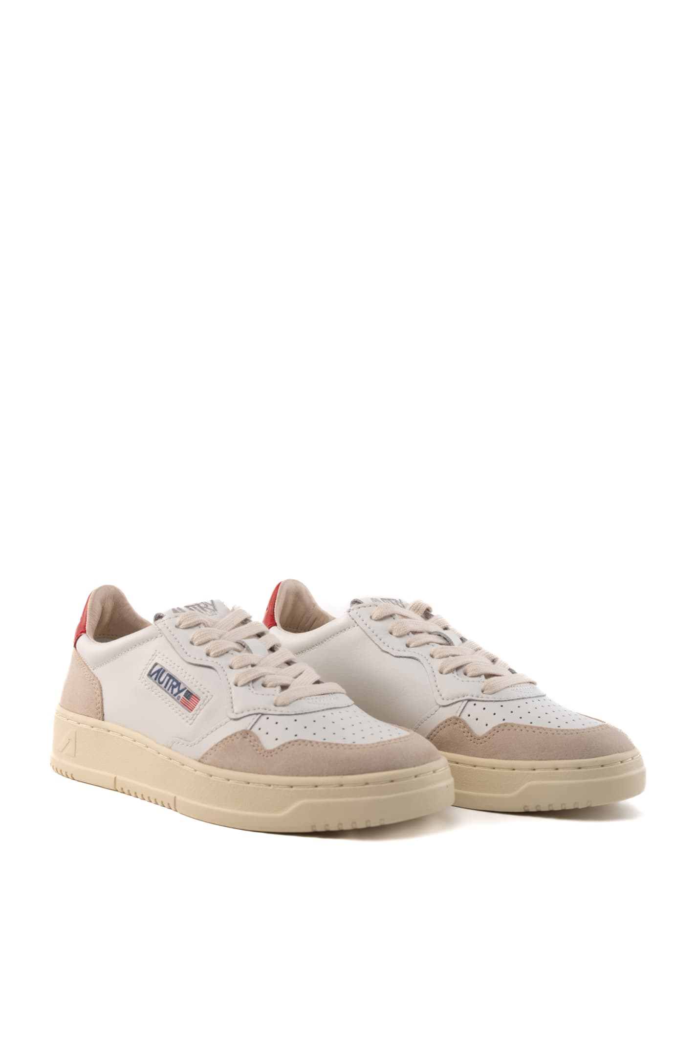 Shop Autry Medalist Low Sneakers In White/red Leather And Suede