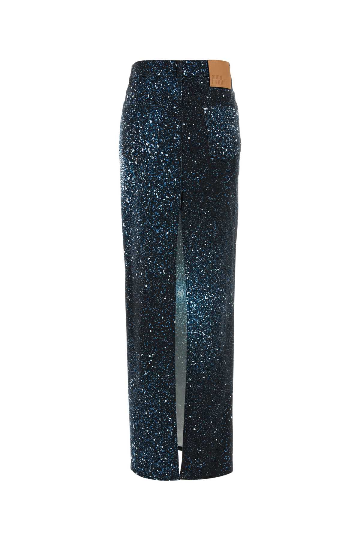 Giuseppe Di Morabito High Waist Denim Skirt With Glitter Finish In Green