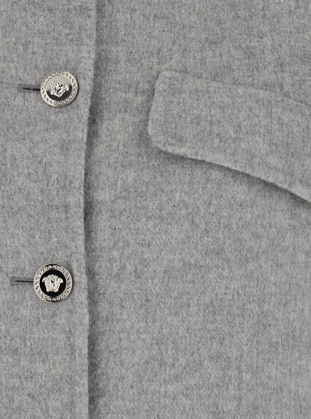 Shop Versace Grey Cropped Jacket With Medusa Buttons In Wool Blend Woman