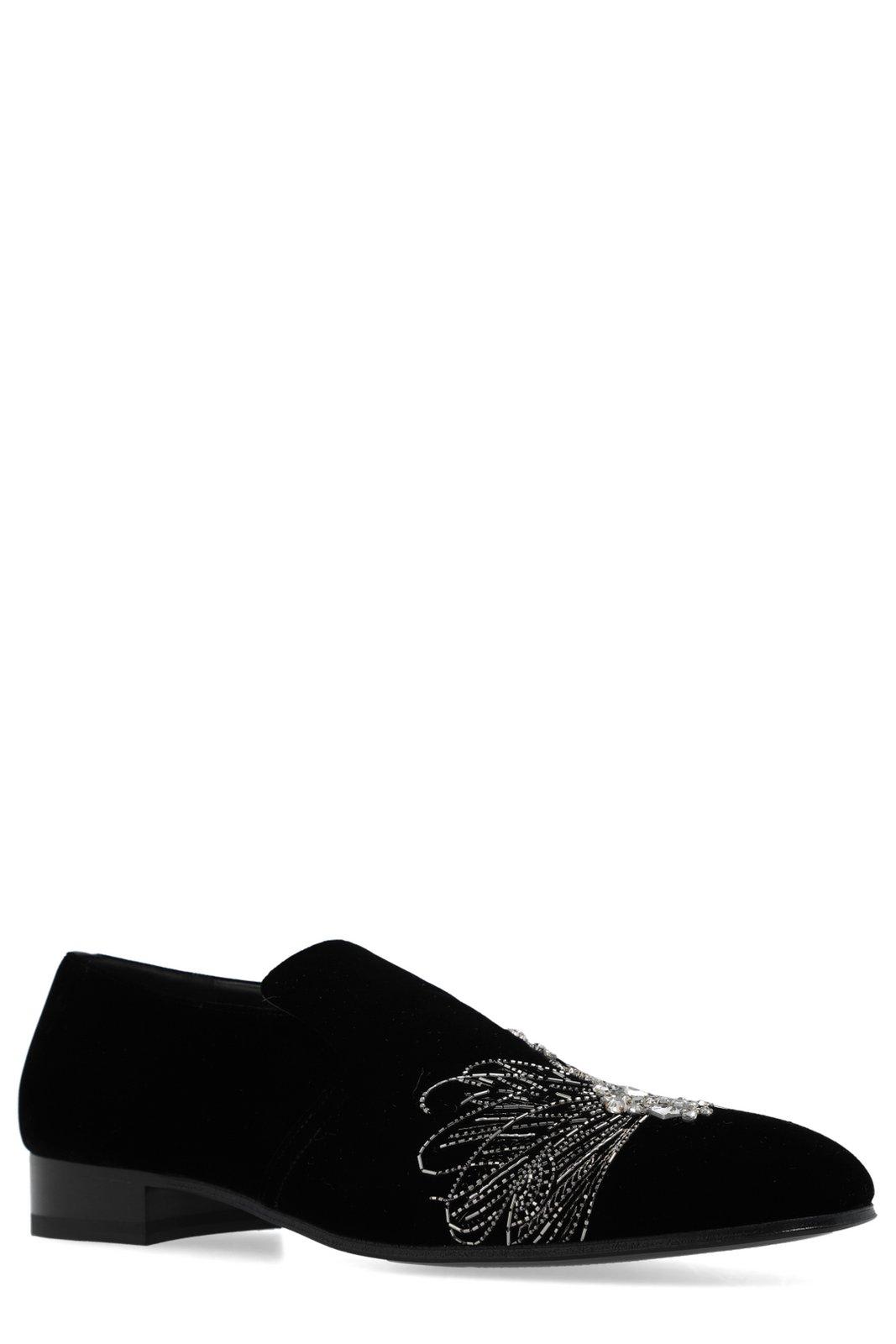 Shop Alexander Mcqueen Dragonfly Embellished Slip-on Loafers In Black