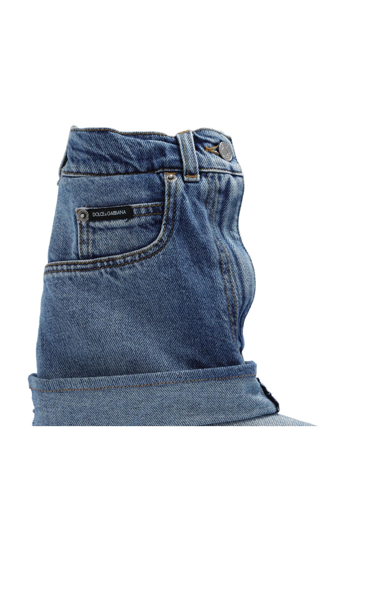 Dolce & Gabbana Pointed Toe Denim Ankle Boots In Blu