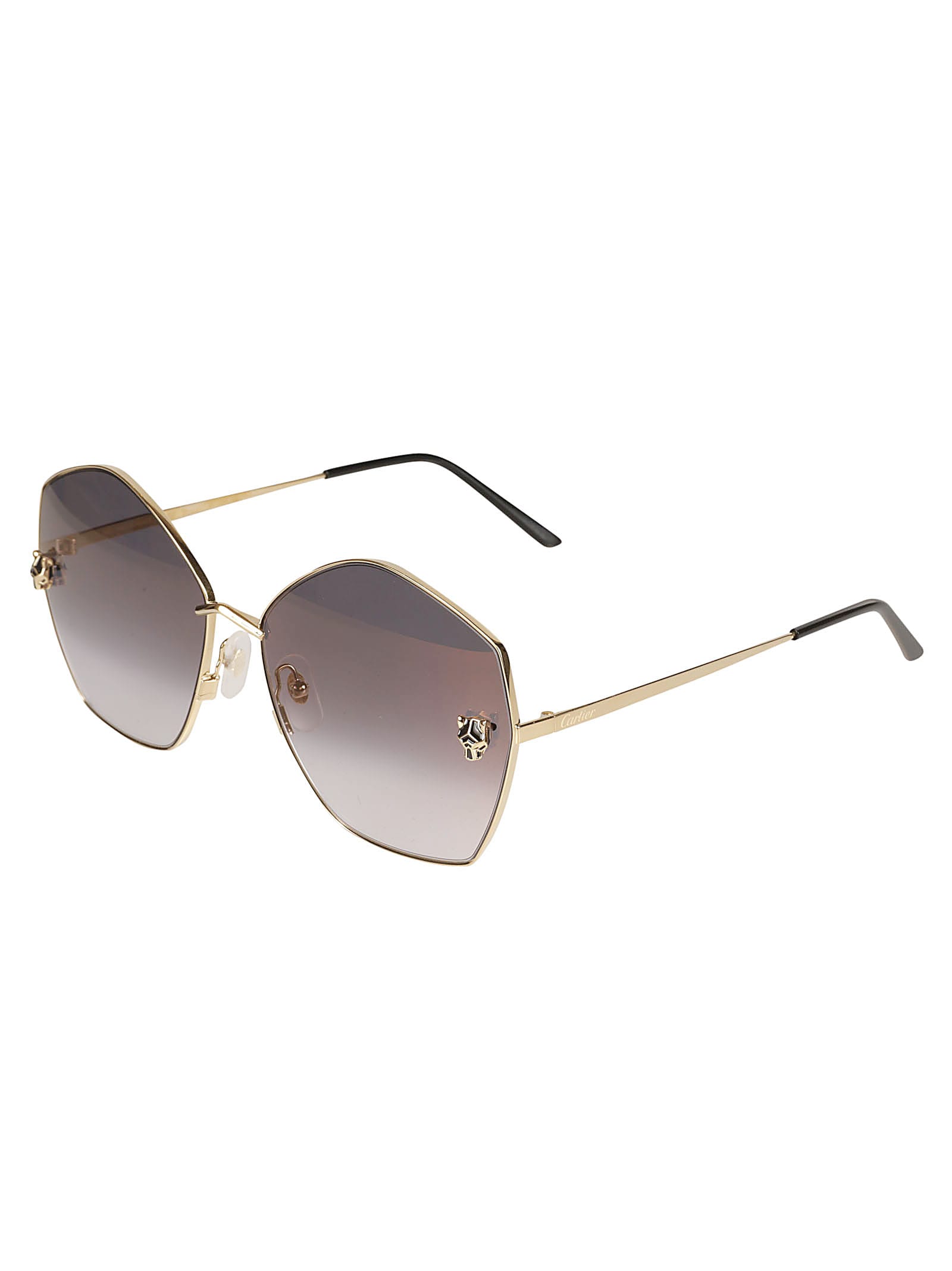 Shop Cartier Hexagon Sunglasses In Gold/grey