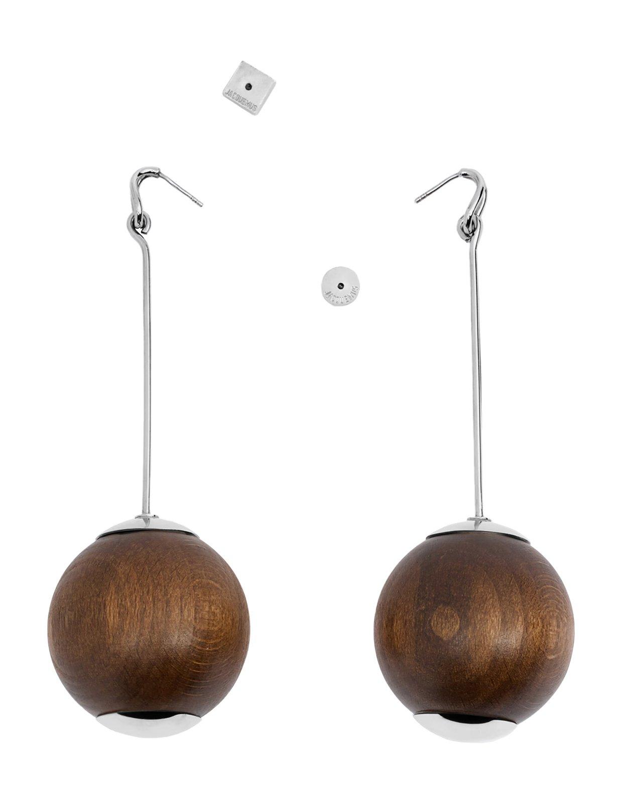 Shop Jacquemus Dangling Ball Earrings In Brown