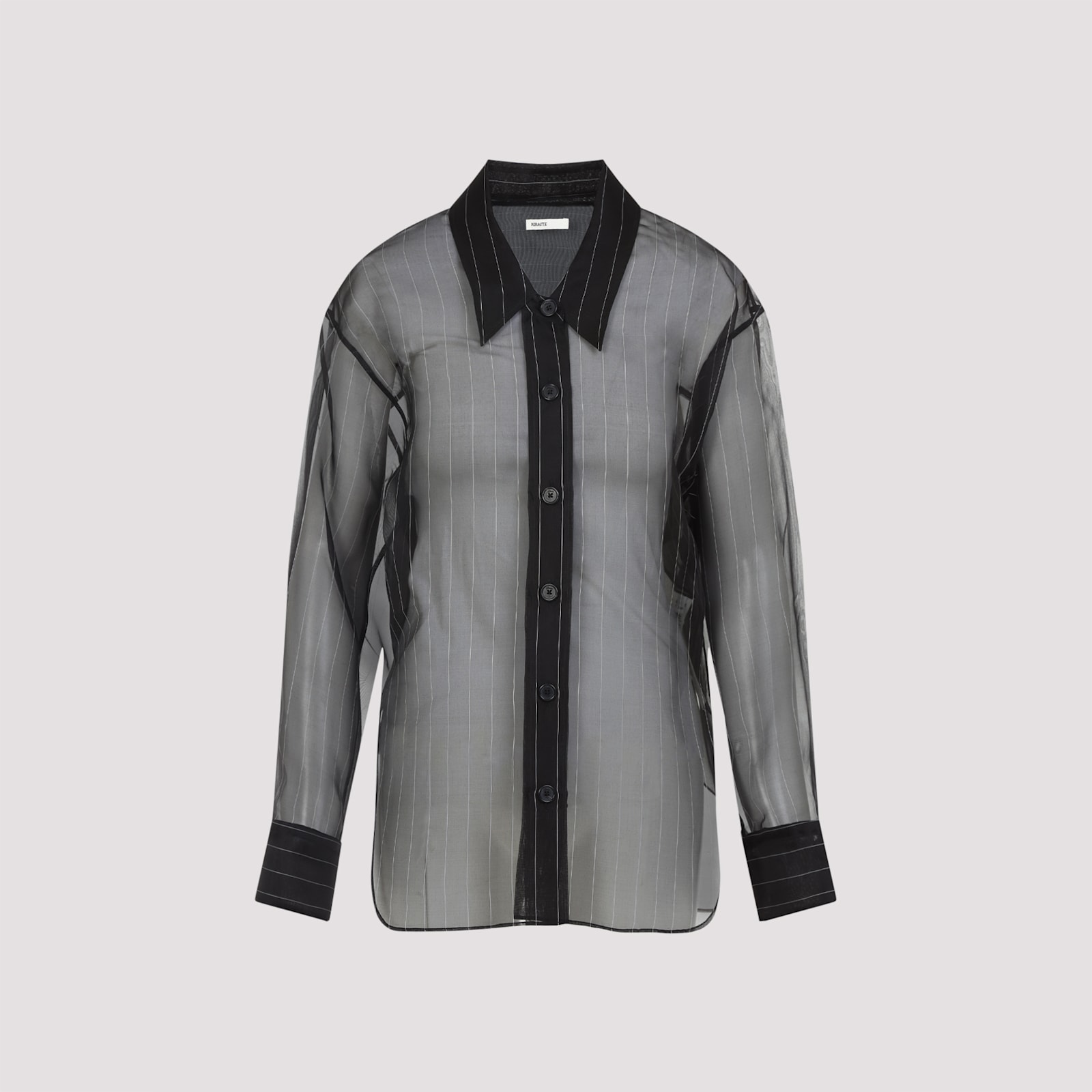 Khaite Sheer Black Pinstripe Shirt With Classic Collar